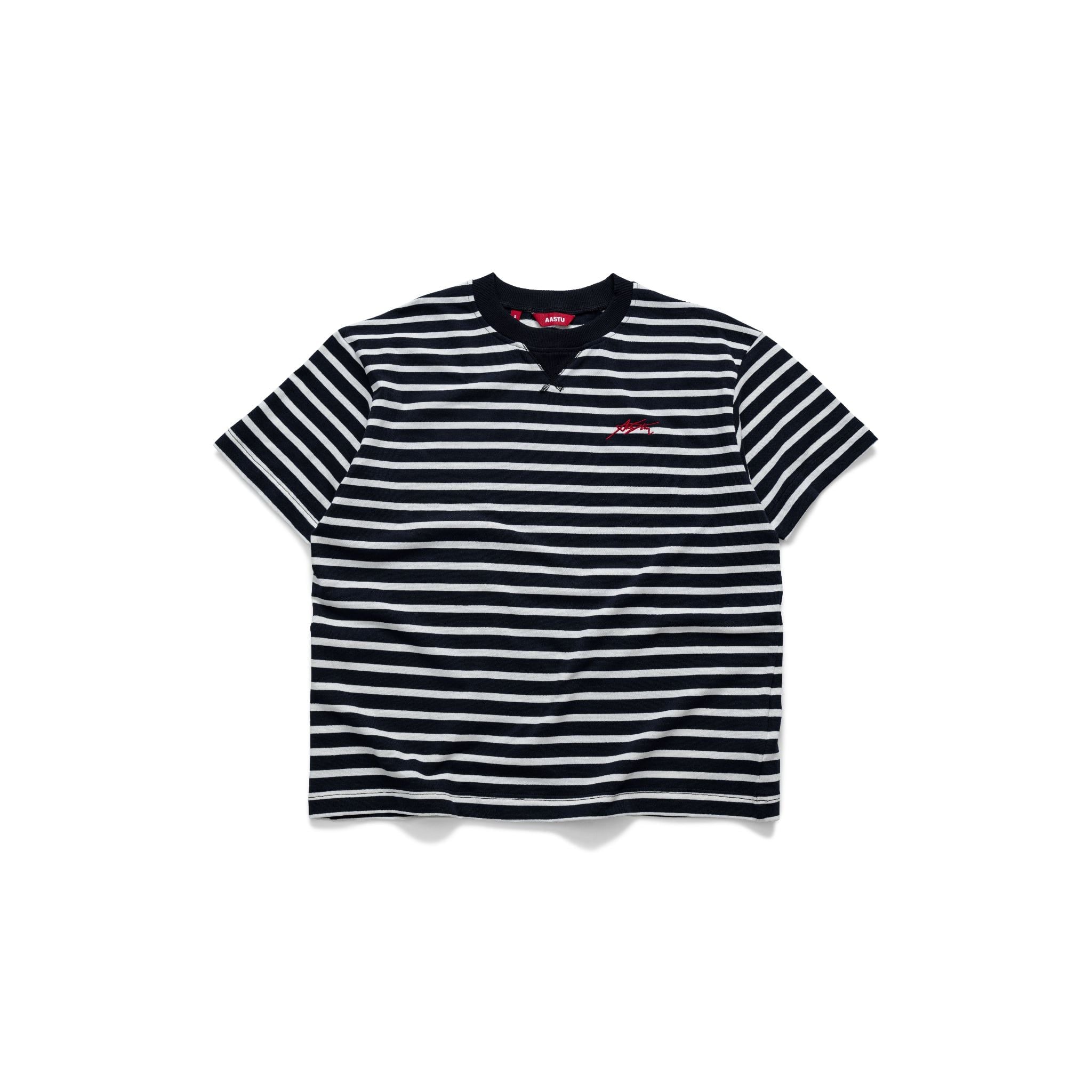  AASTU SIGNATURE STRIPED BLACK TEE  // WHITE 