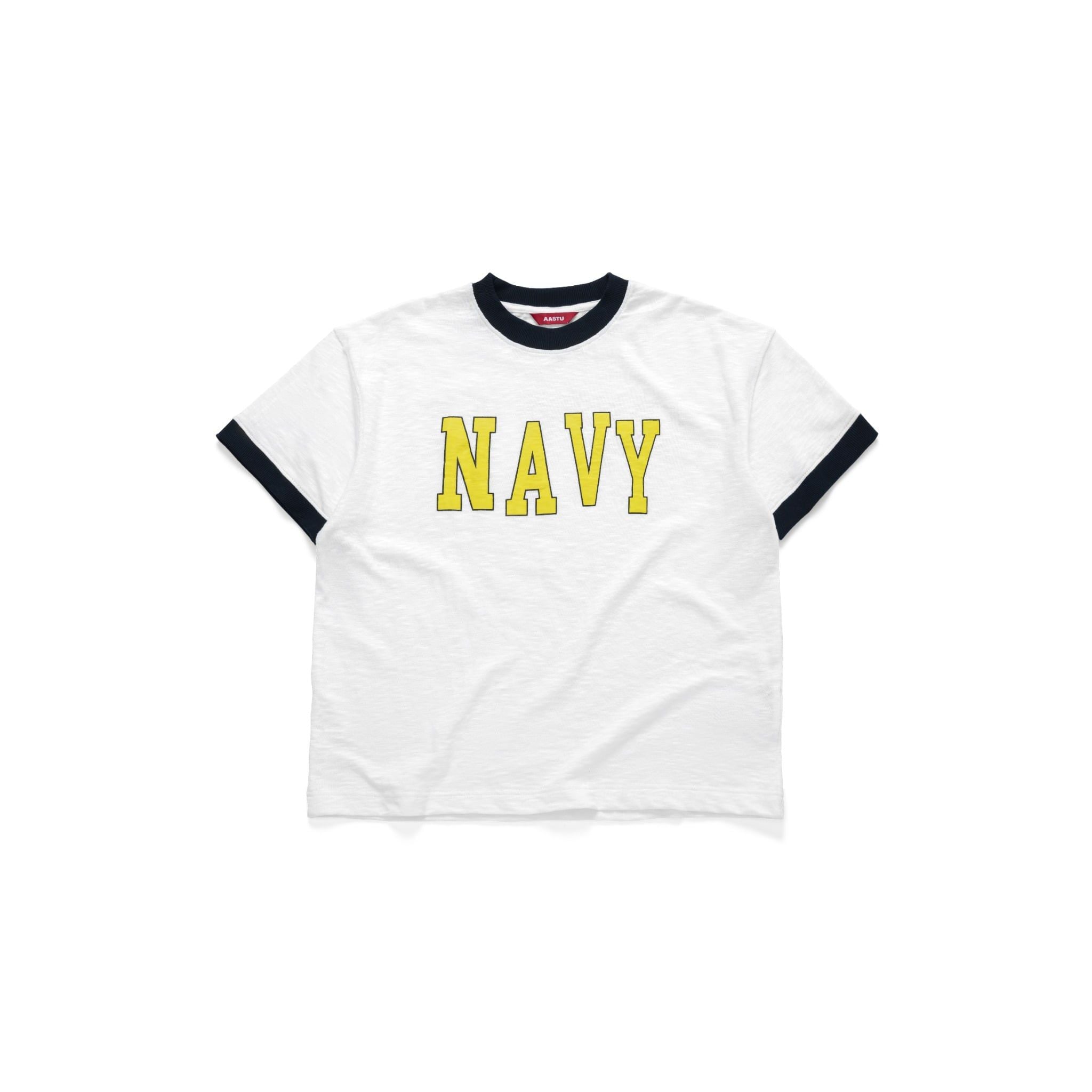  NAVY RINGER SLUB TEE // WHITE 