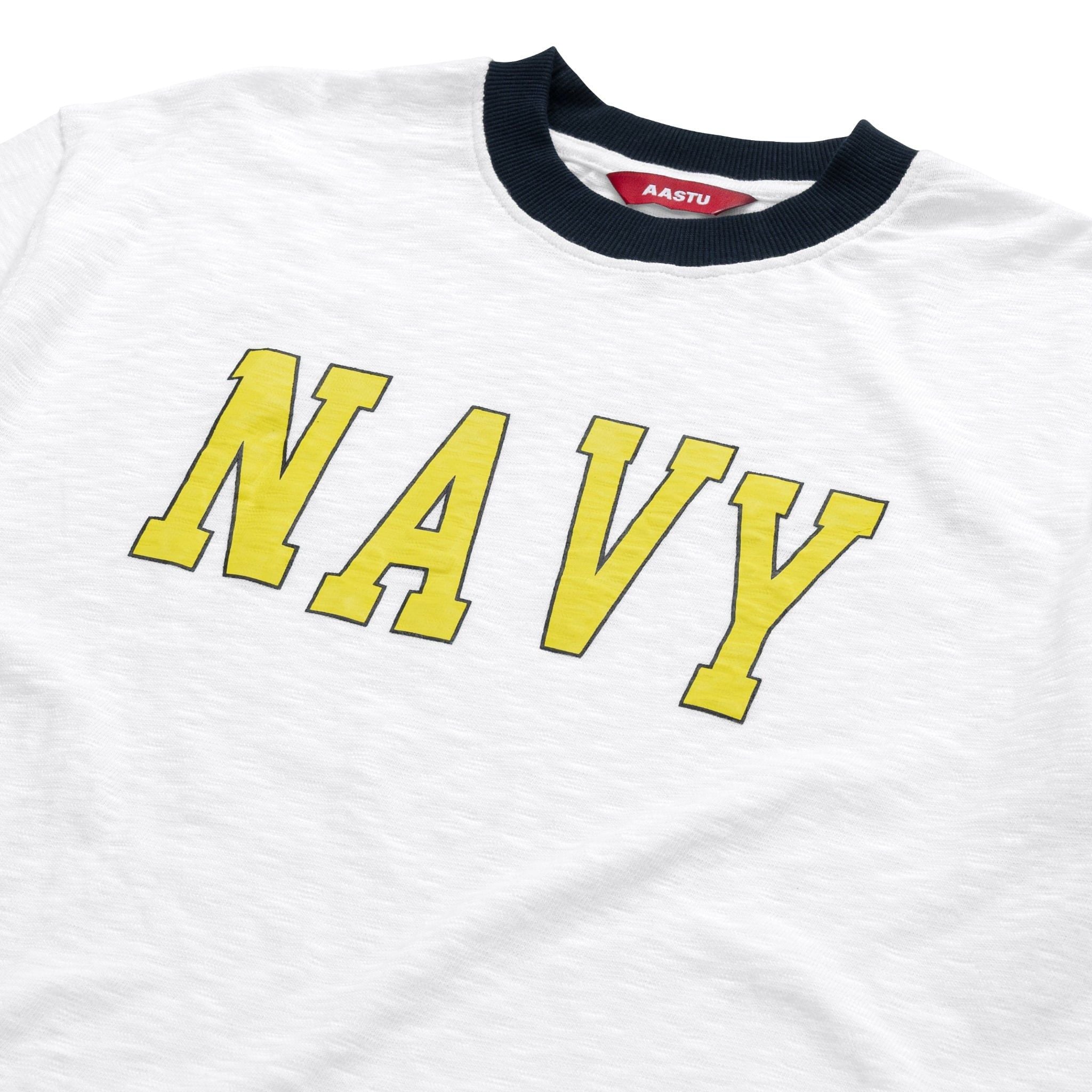  NAVY RINGER SLUB TEE // WHITE 