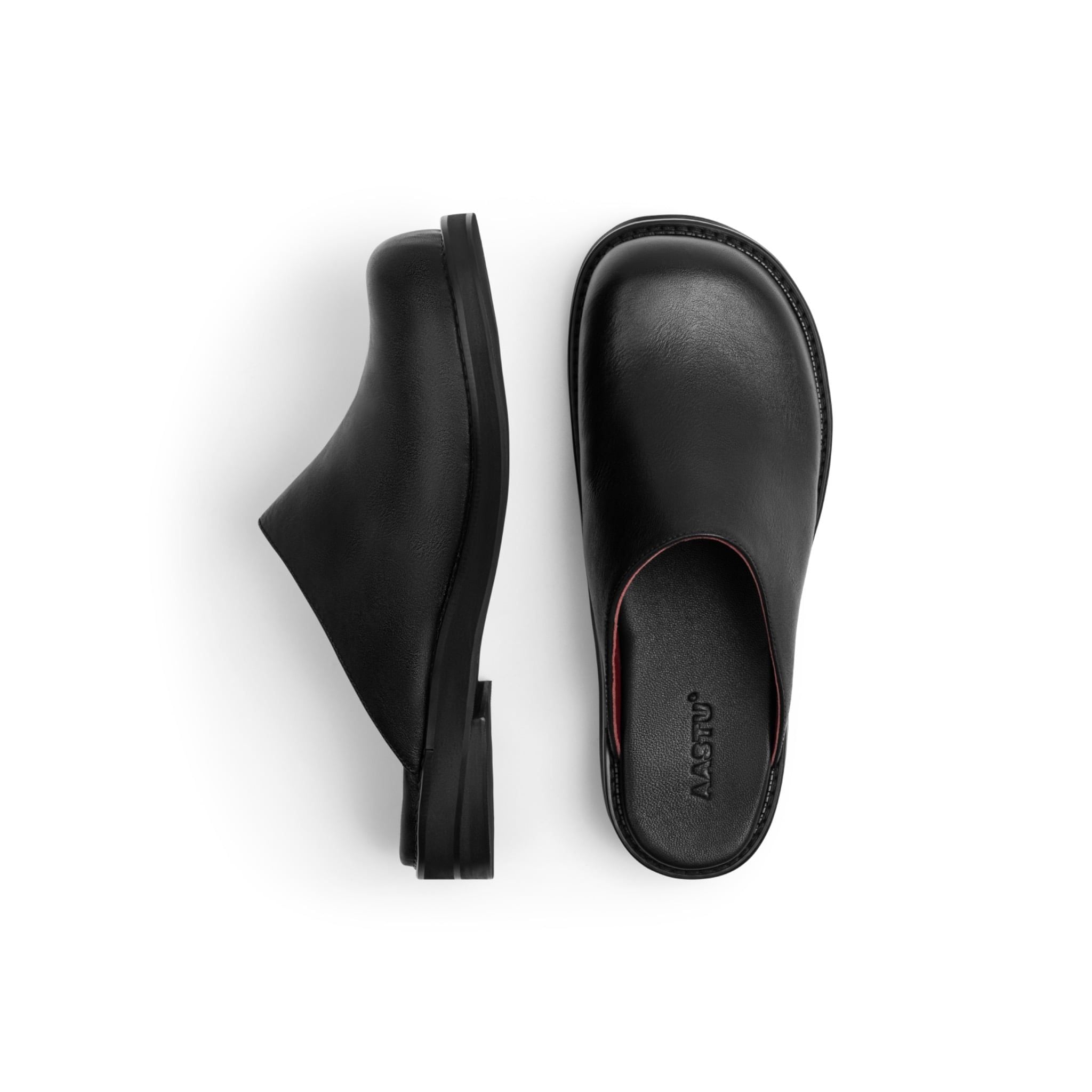  AA CLOG COW LEATHER // BLACK-RED 