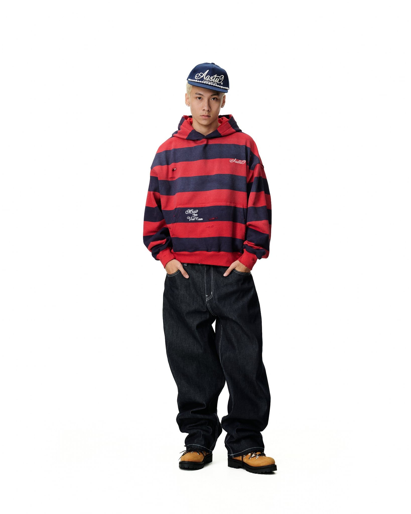 AASTU STRIPED NAVY HOODIE WASHED // RED – AASTU® COMPANY LIMITED