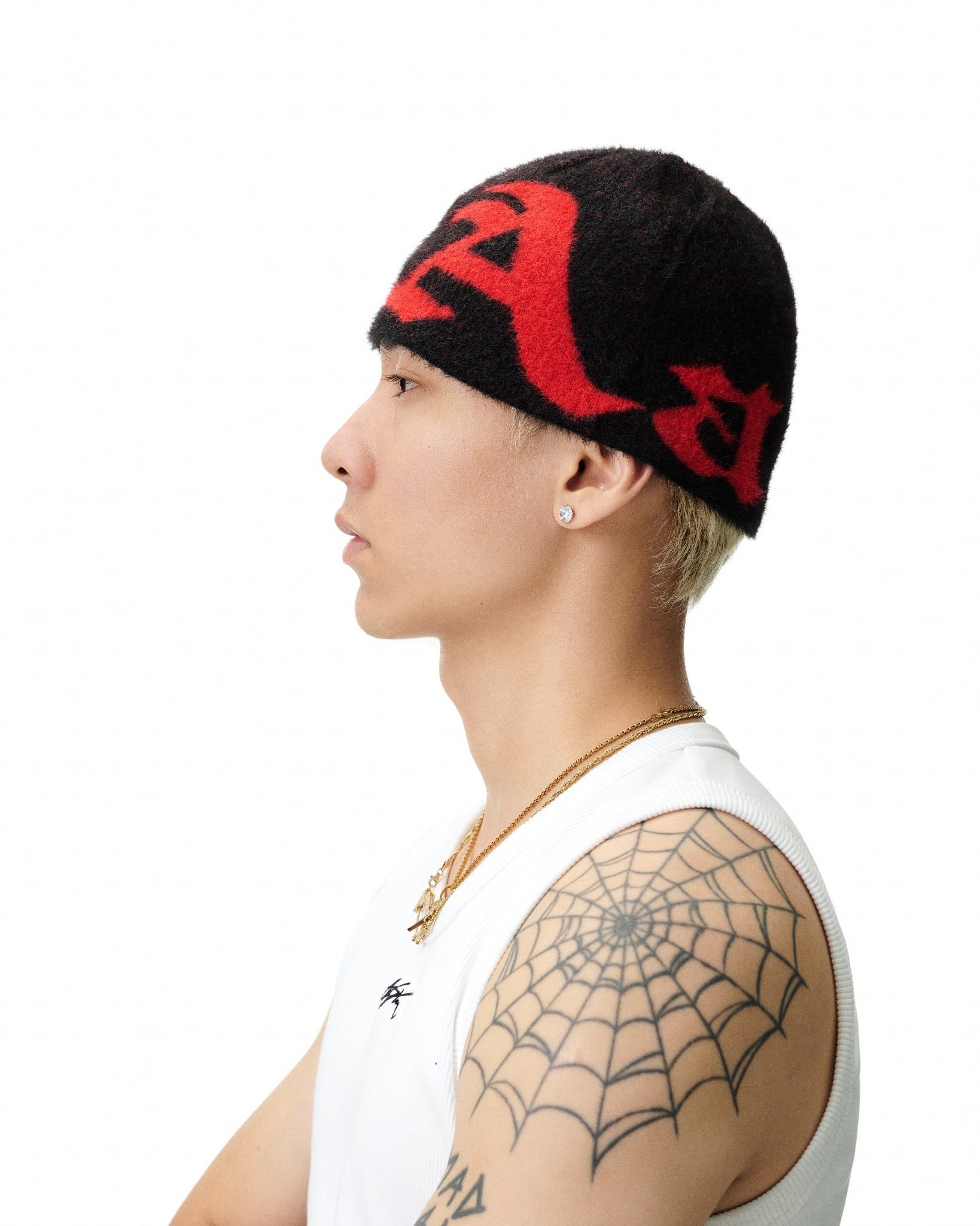  AA LOGO BEANIE // BLACK-RED 