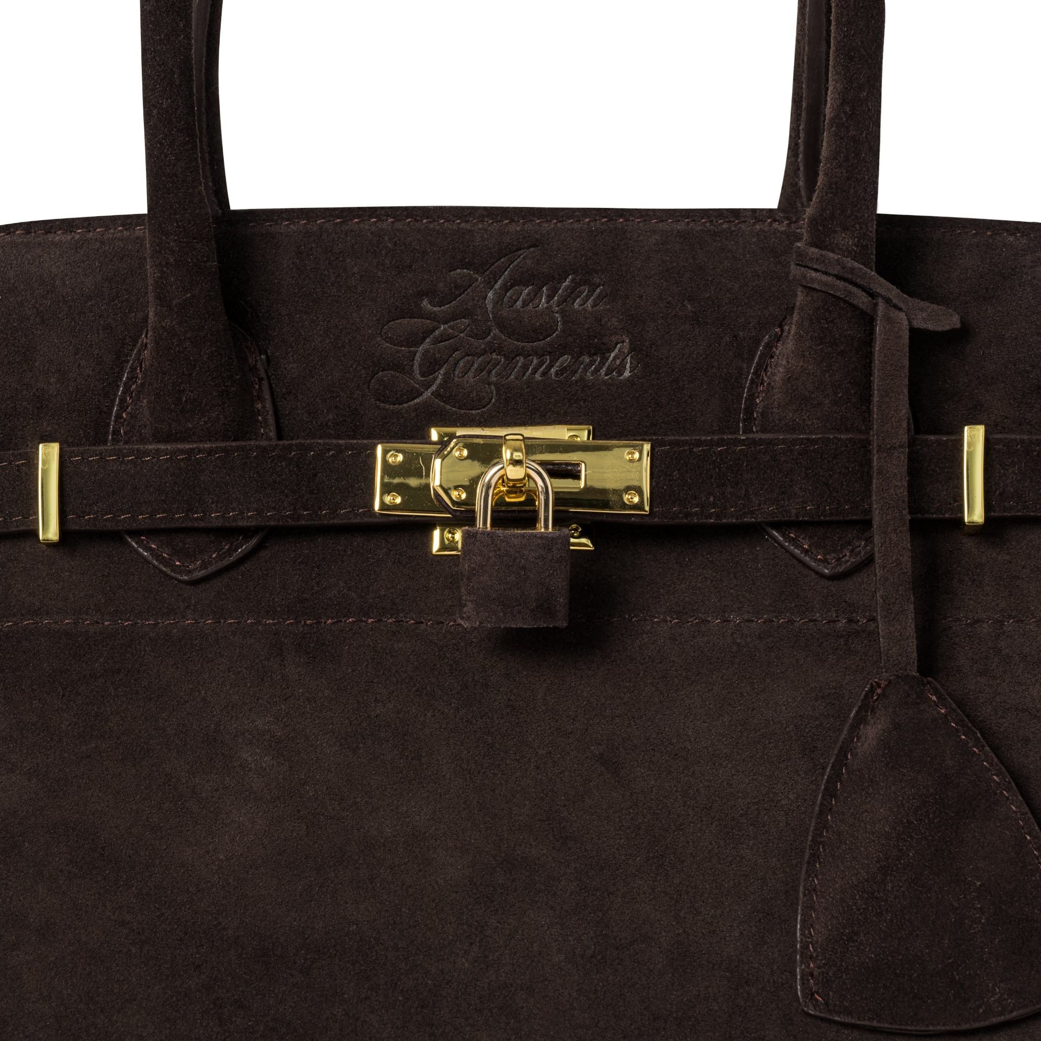  AASTU CARRYALL SUEDE LEATHER BAG // DARK BROWN / GOLD 