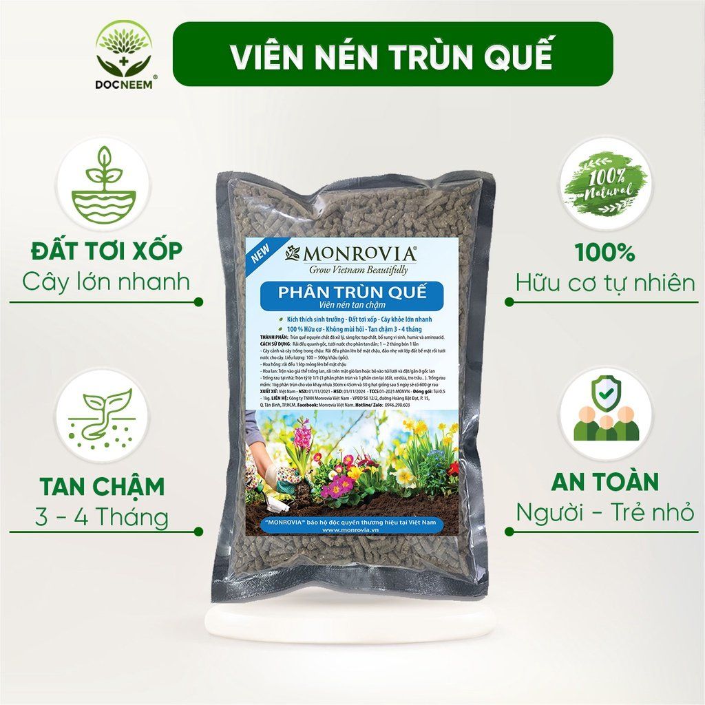  Phân trùn quế MONROVIA cho hoa, lan, rau, cây cảnh cao cấp 