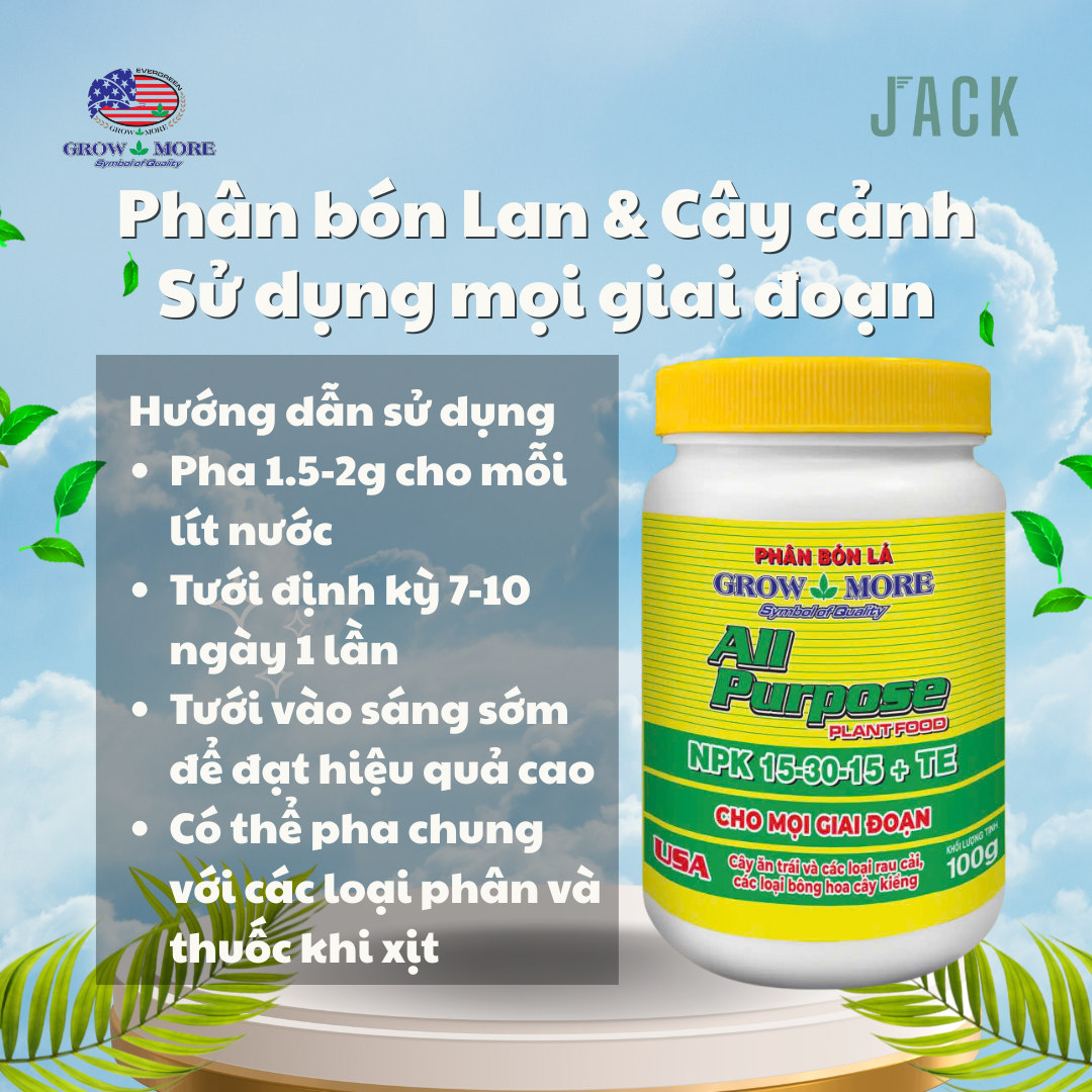  Phân bón lan, cây cảnh dùng mọi giai đoạn Grow More 15-30-15 