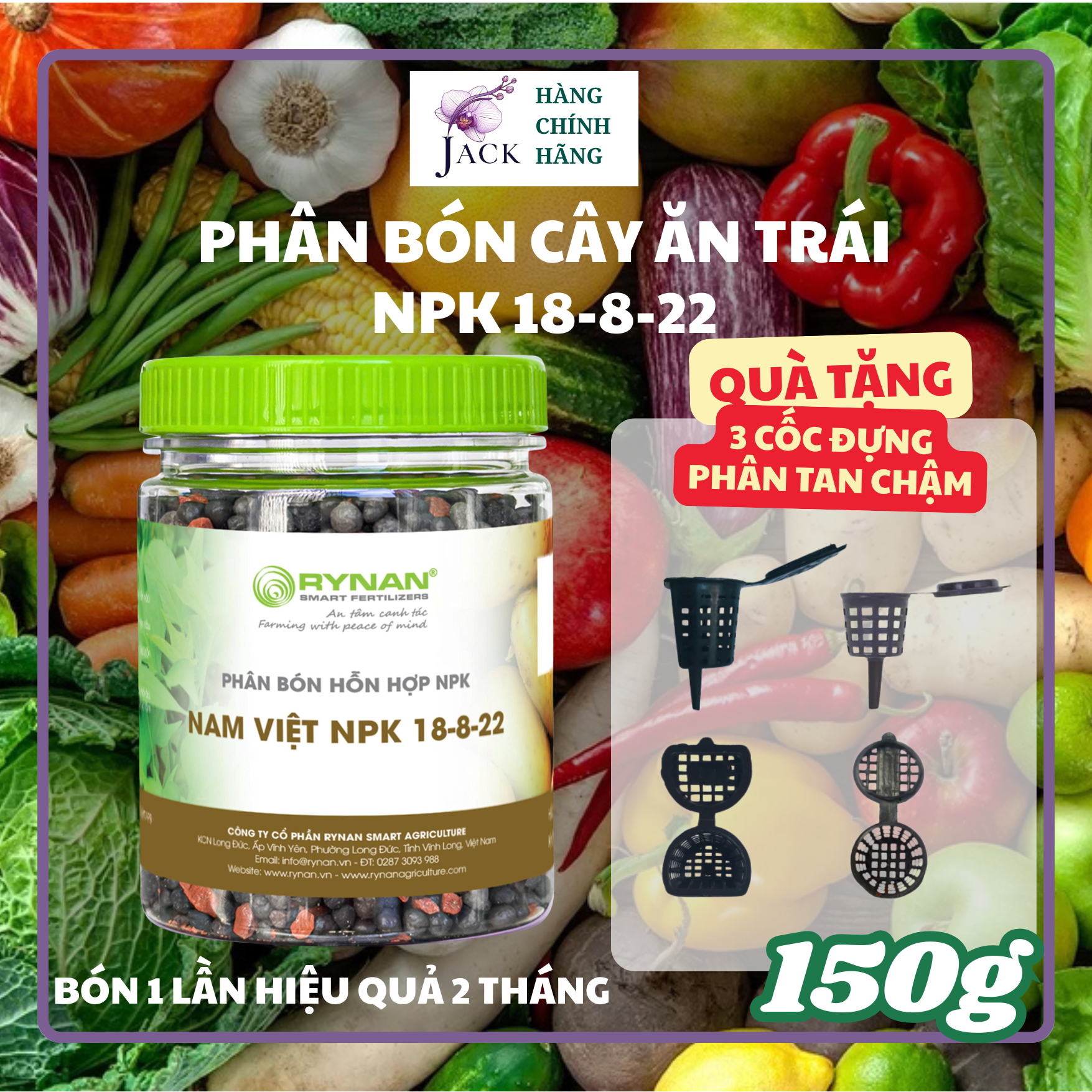  Phân bón tan chậm Rynan NPK 18-8-22 – Dinh dưỡng cho cây ăn trái, cây lâu năm 