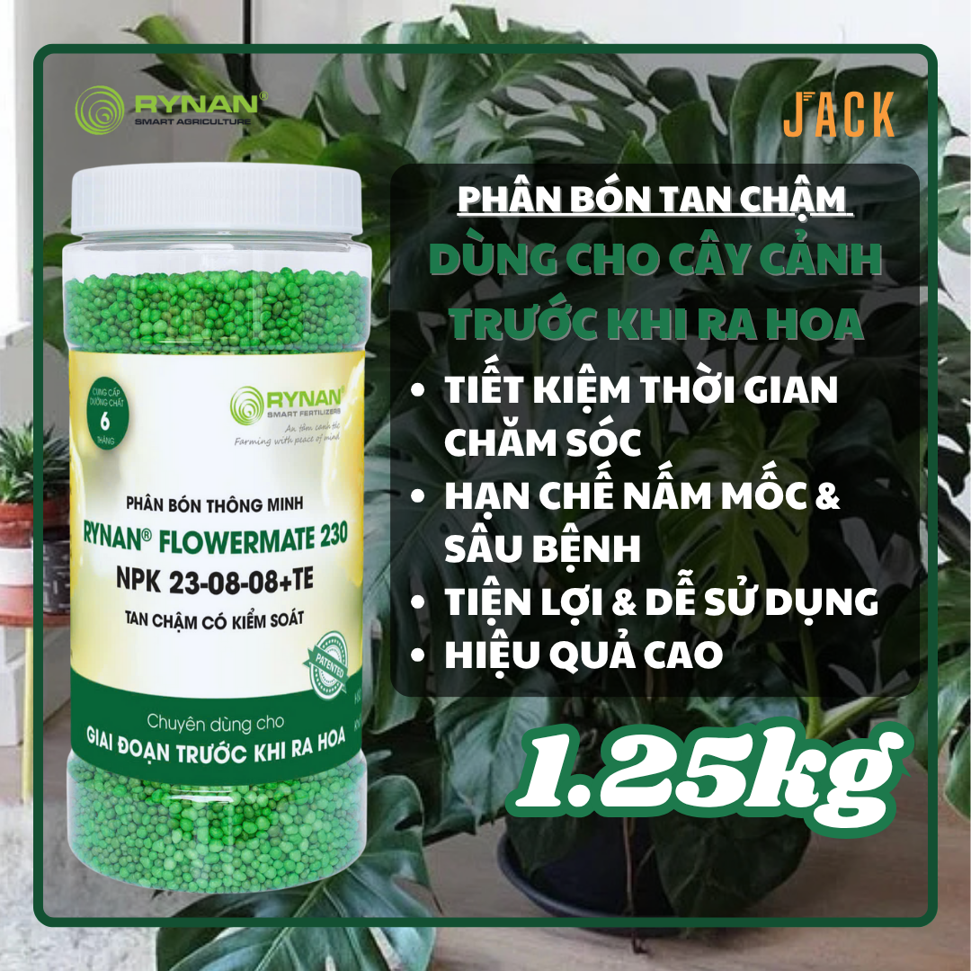  Phân bón tan chậm cây cảnh RYNAN 23-08-08 dưỡng lá và chồi Lọ 1.25kg 