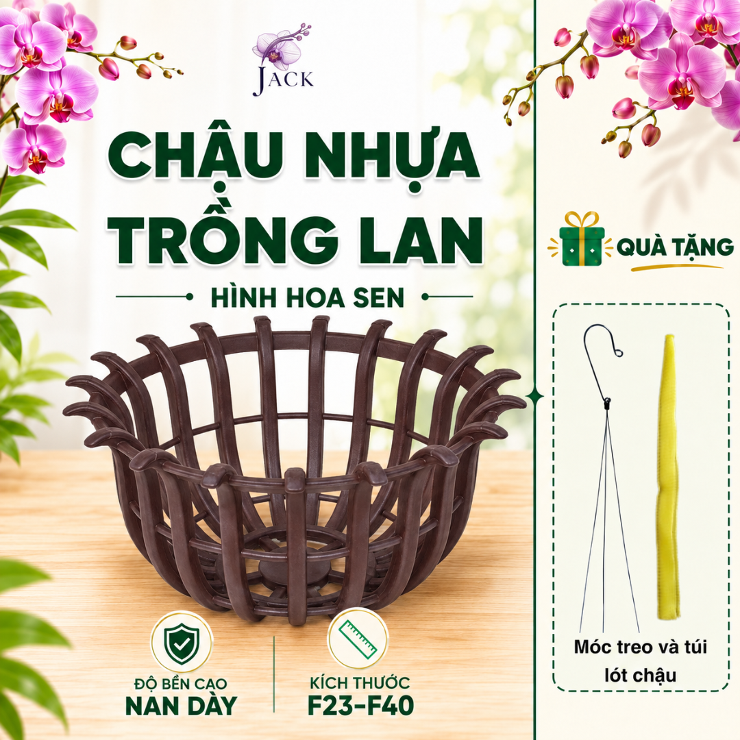  Chậu Nhựa Trồng Lan Hình Hoa Sen Jack - Nan Dày, Kèm Móc 