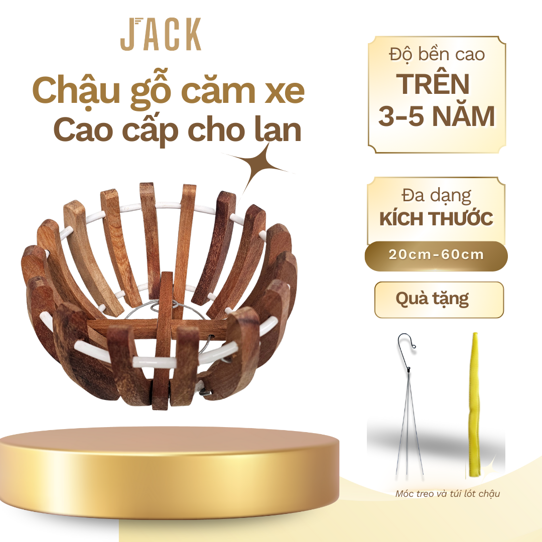  Chậu gỗ căm xe trồng lan hình quả bí cao cấp 
