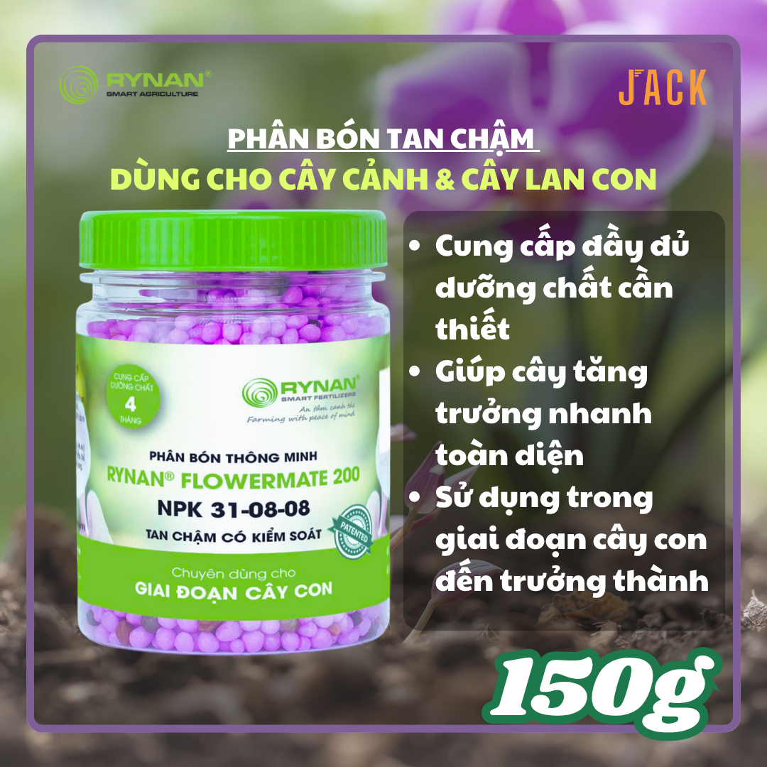  Phân bón tan chậm hoa lan và cây cảnh RYNAN 31-8-8 150g 