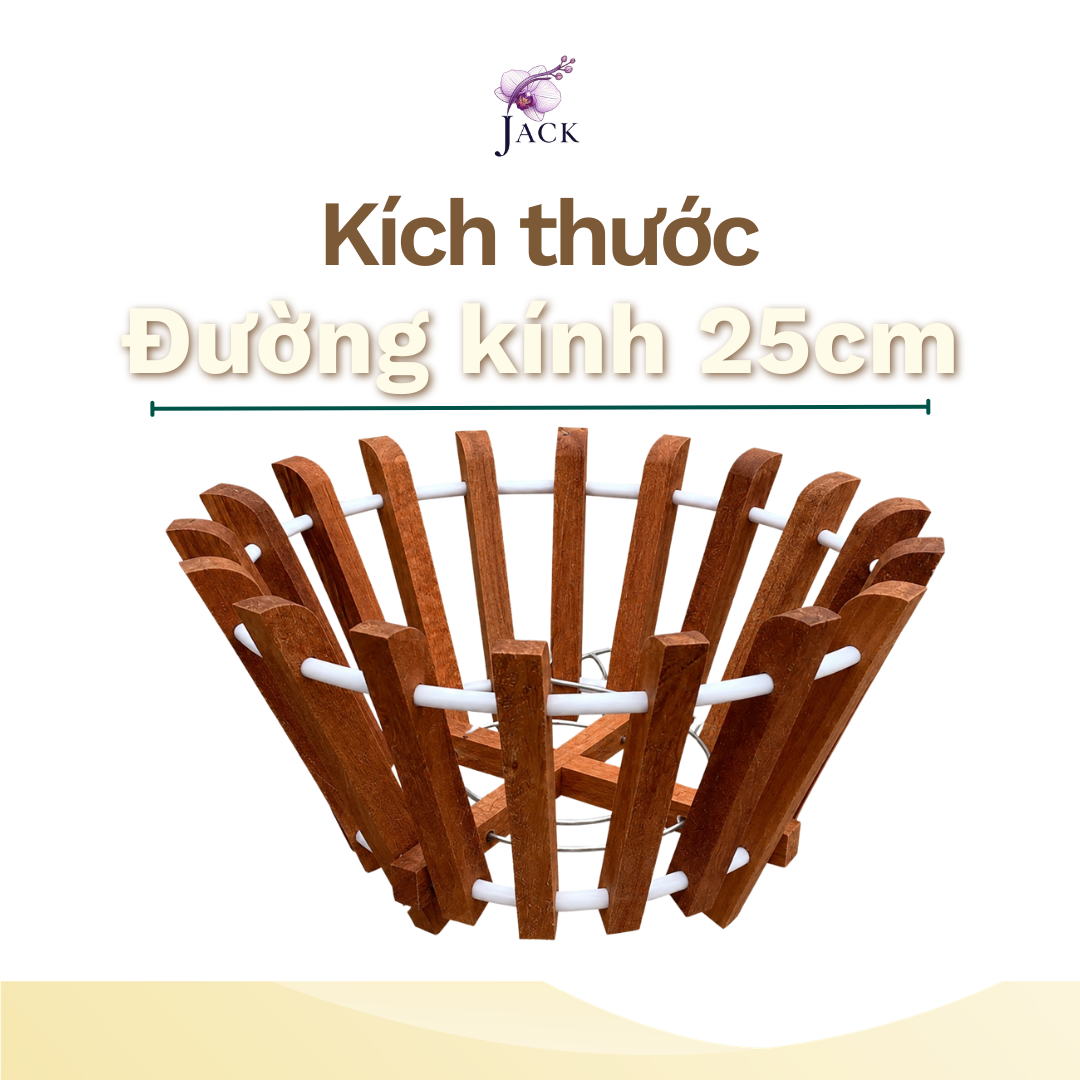  Chậu gỗ căm xe trồng lan Jack hình tròn nang thẳng  cao cấp 