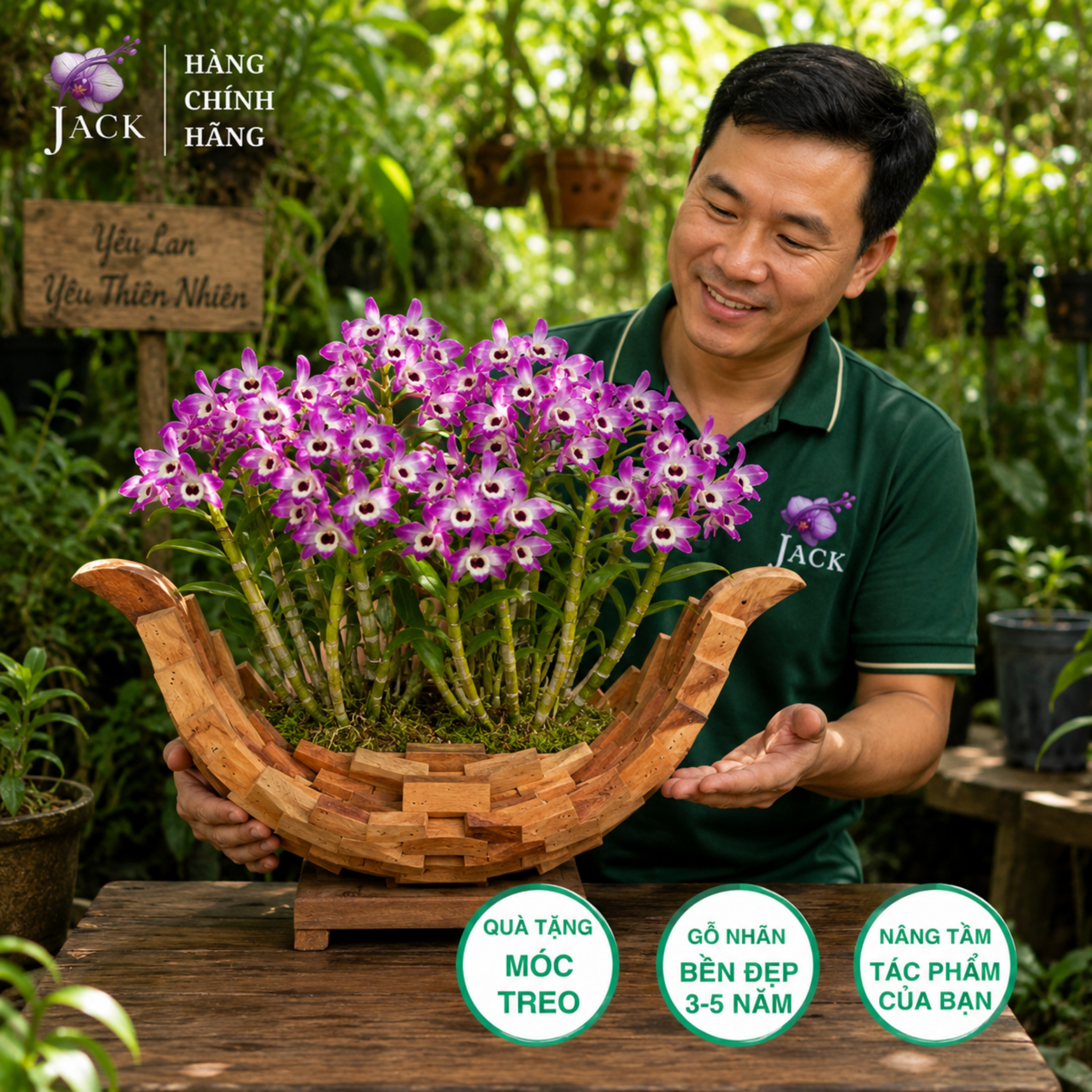  Chậu gỗ thuyền trồng lan và cây cảnh Jack thiết kế cao cấp 