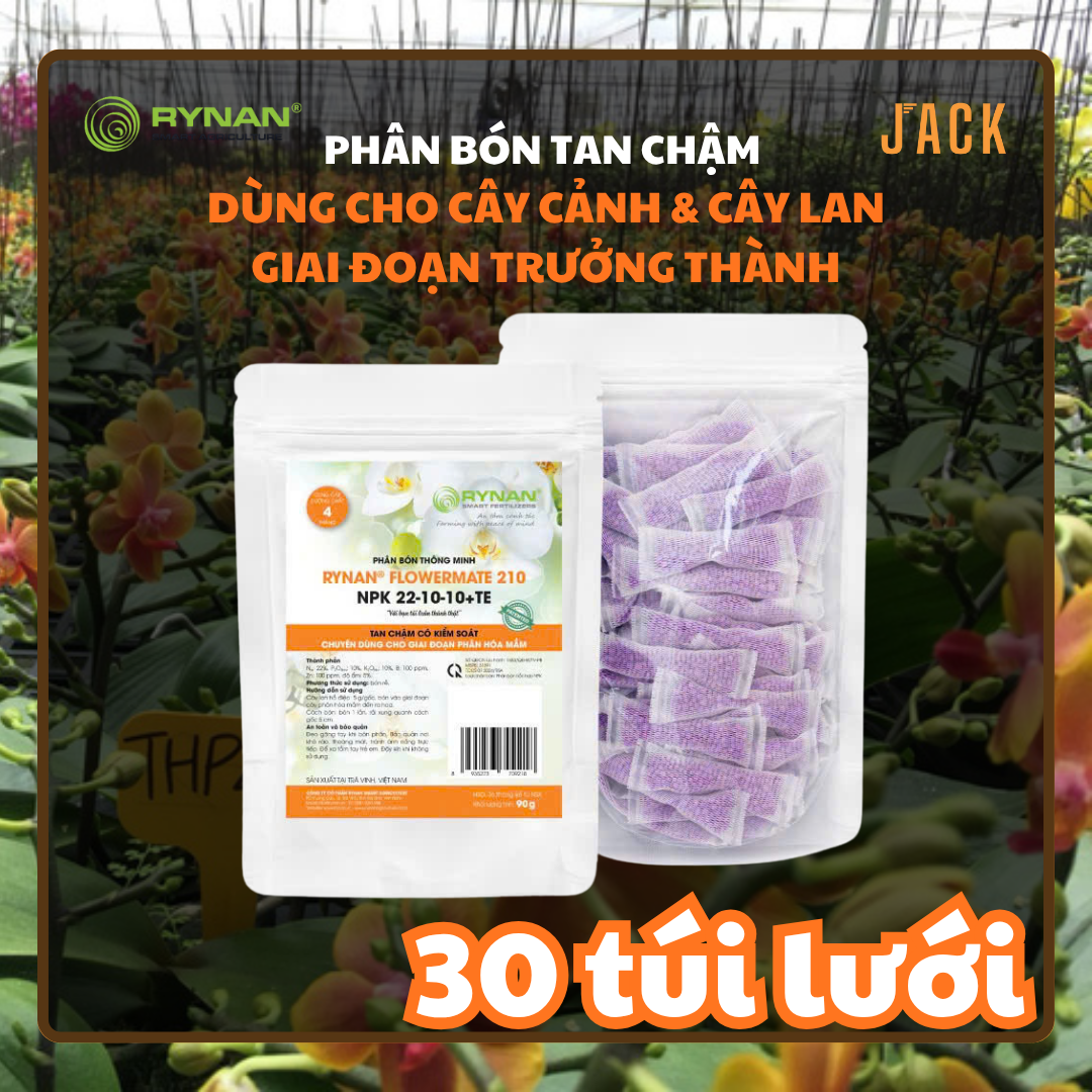  30 túi lưới phân bón tan chậm hoa lan RYNAN 22-10-10 (90g) 
