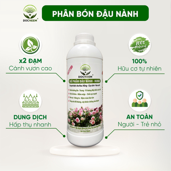  Phân bón đậu tương Humic DOCNEEM – Cho Hoa Hồng, Cây Cảnh và Rau Sạch 