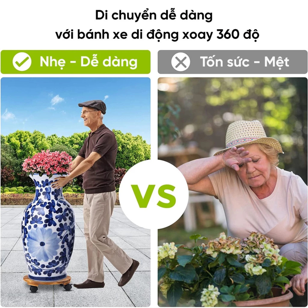  Đế gỗ lót chậu hình tròn có bánh xe Monrovia – Di chuyển chậu cây nhẹ nhàng, không trầy sàn 