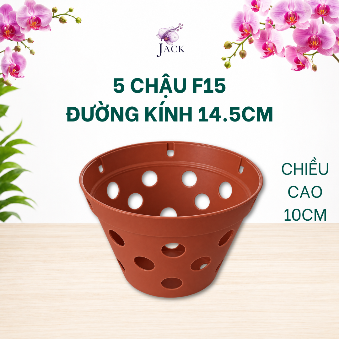  Chậu Nhựa Trồng Lan Màu Đất Nung — Bền, Đẹp, Nhẹ, Thoáng Khí — Tặng Kèm Móc Treo 
