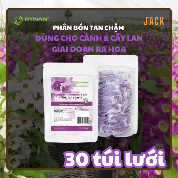  30 túi lưới phân bón tan chậm hoa lan RYNAN 12-12-20 (90g) 
