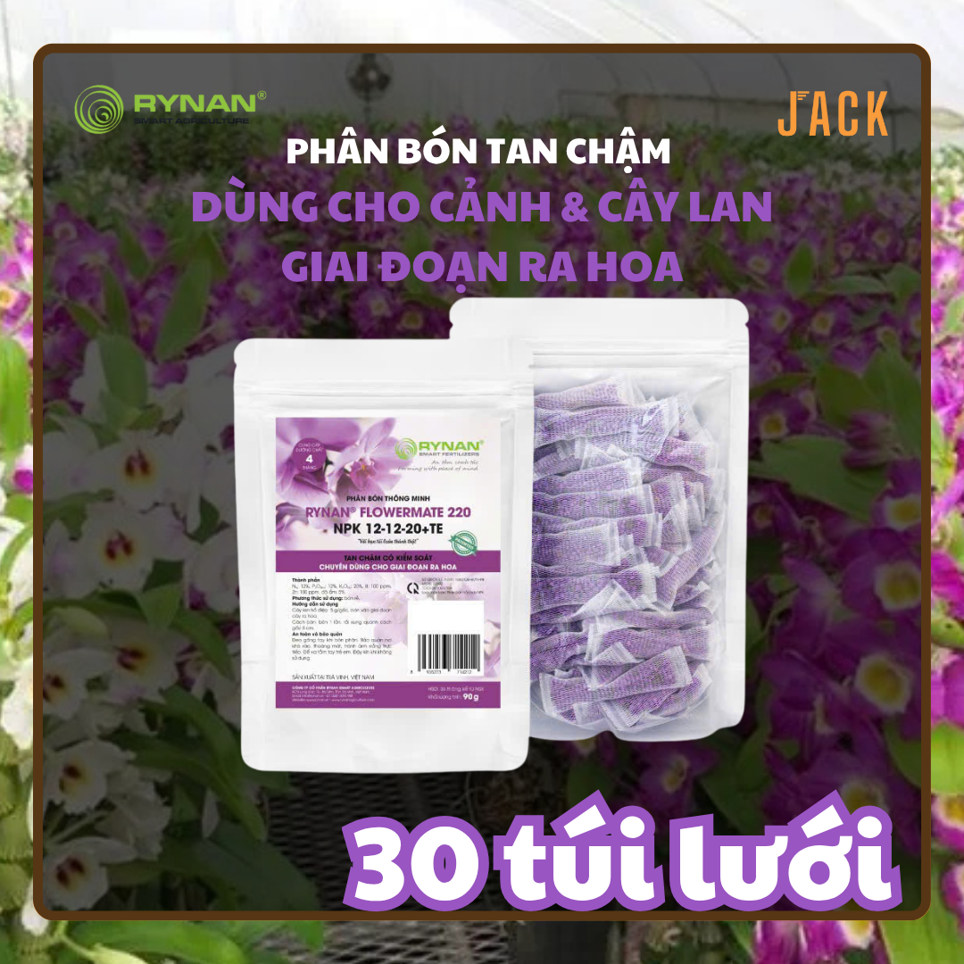  30 túi lưới phân bón tan chậm hoa lan RYNAN 12-12-20 (90g) 