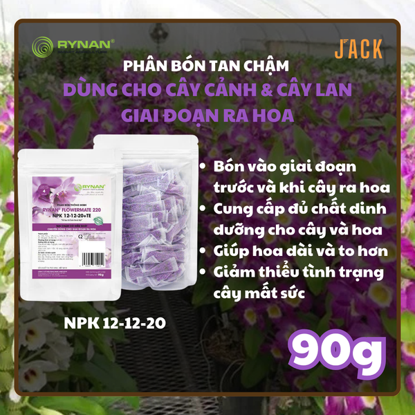  30 túi lưới phân bón tan chậm hoa lan RYNAN 12-12-20 (90g) 