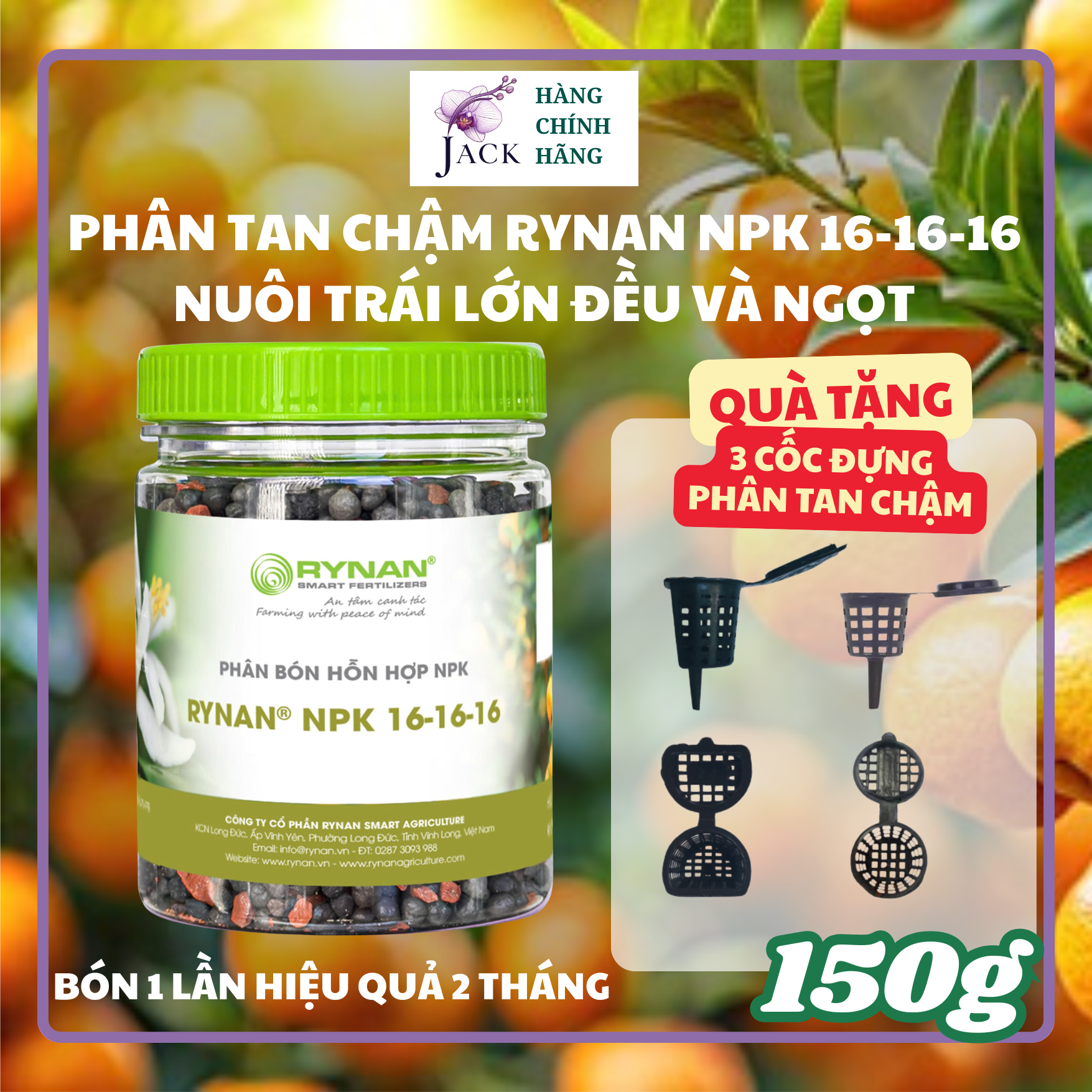  Phân bón tan chậm Rynan NPK 16-16-16 – Dinh dưỡng cân bằng, dùng cho cây có múi 