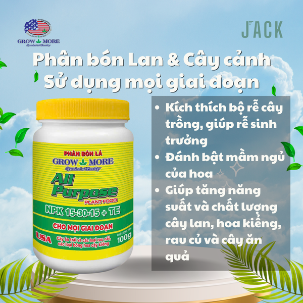  Phân bón lan, cây cảnh dùng mọi giai đoạn Grow More 15-30-15 