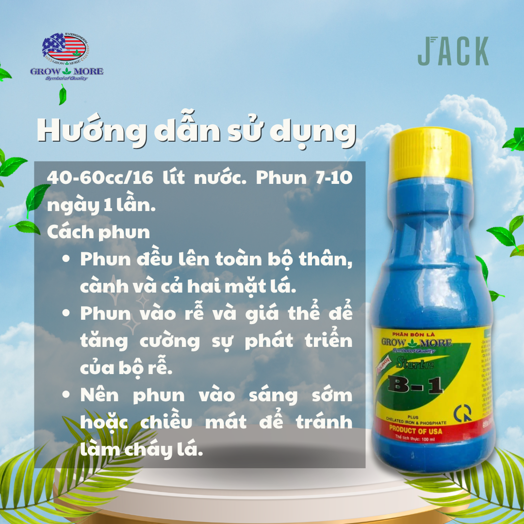  Combo 5 chai Phân bón lá đa vi lượng Vitamin B1 Grow More Mỹ 