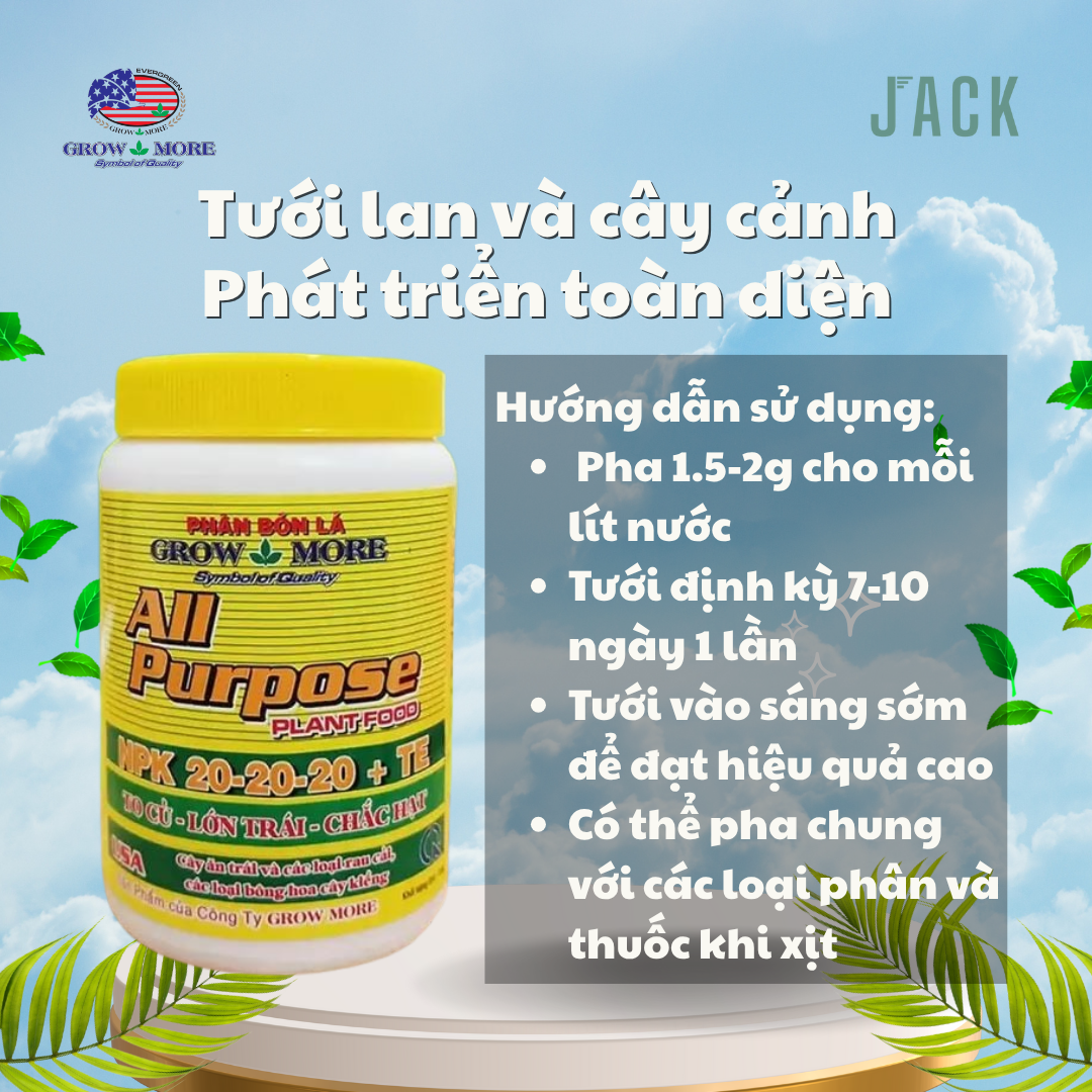  Thùng 100 Chai Phân bón Grow more 20-20-20 100g Nhập Khẩu Mỹ 