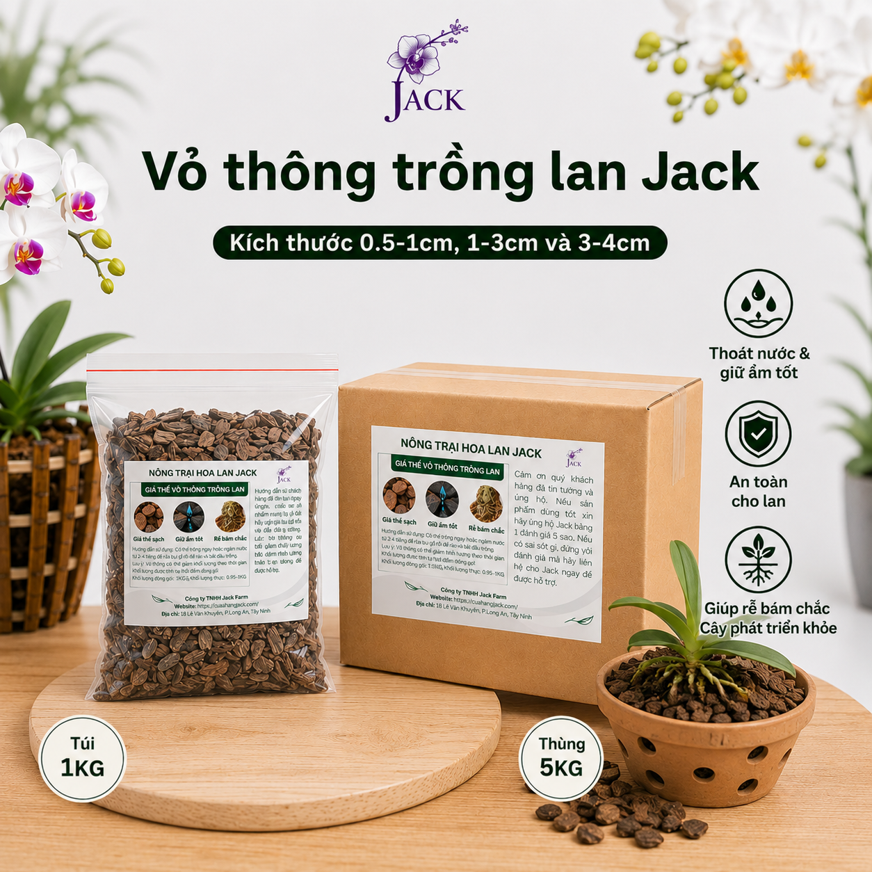  Giá thể Vỏ thông trồng lan Jack đã qua xử lý 