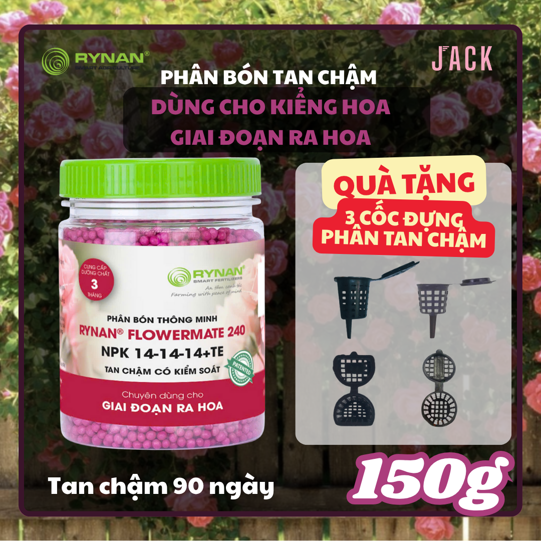  Phân bón tan chậm ra hoa cho kiểng hoa, hoa hồng RYNAN 150g 