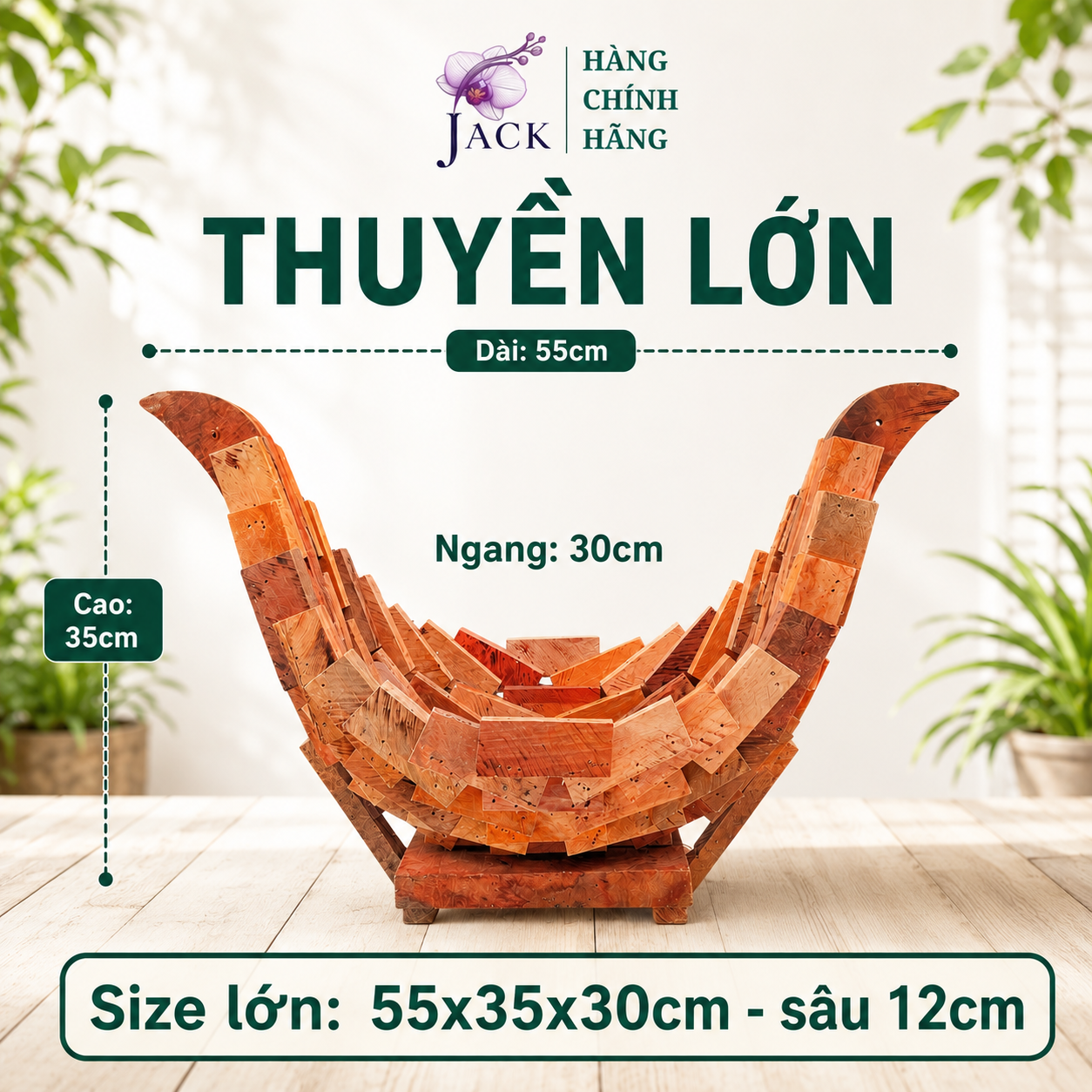  Chậu gỗ thuyền trồng lan và cây cảnh Jack thiết kế cao cấp 