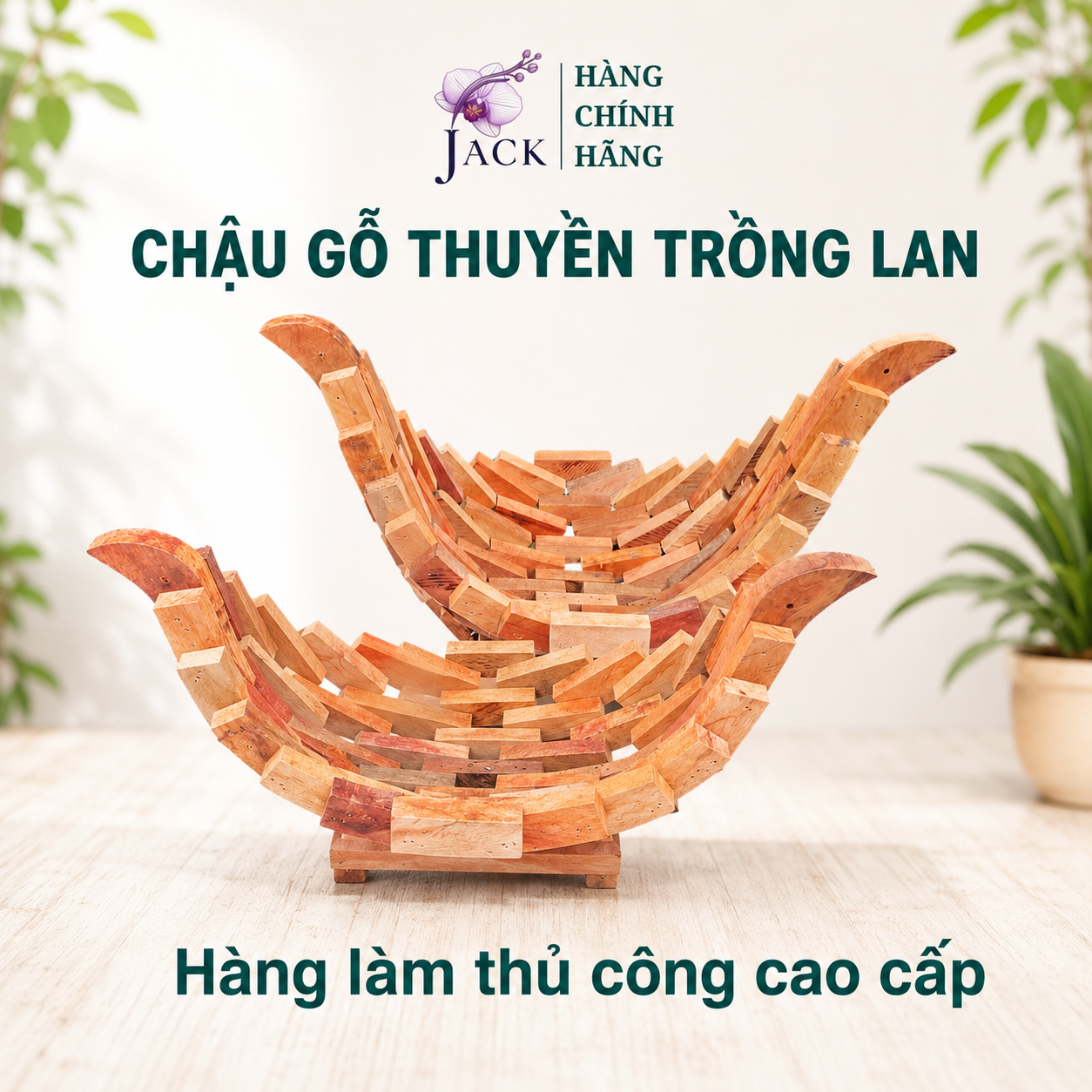  Chậu gỗ thuyền trồng lan và cây cảnh Jack thiết kế cao cấp 