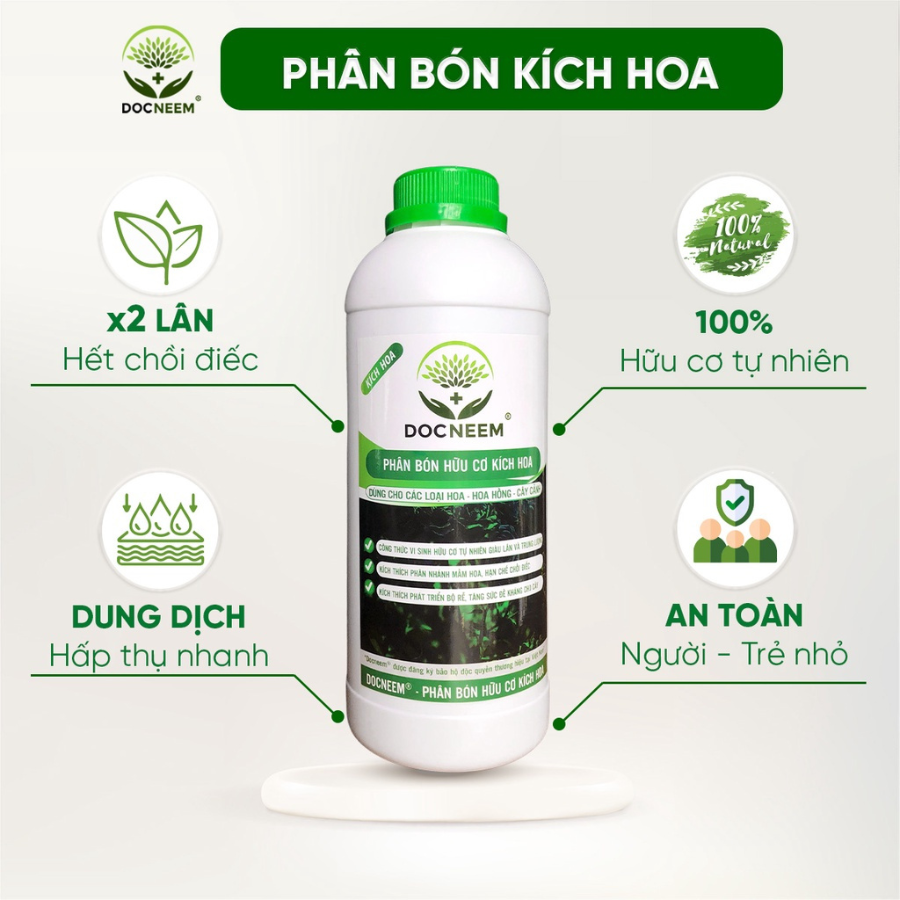  Phân bón hữu cơ kích hoa DOCNEEM – Bật nụ nhanh cho hoa hồng, hoa lan, cây cảnh làm vườn 