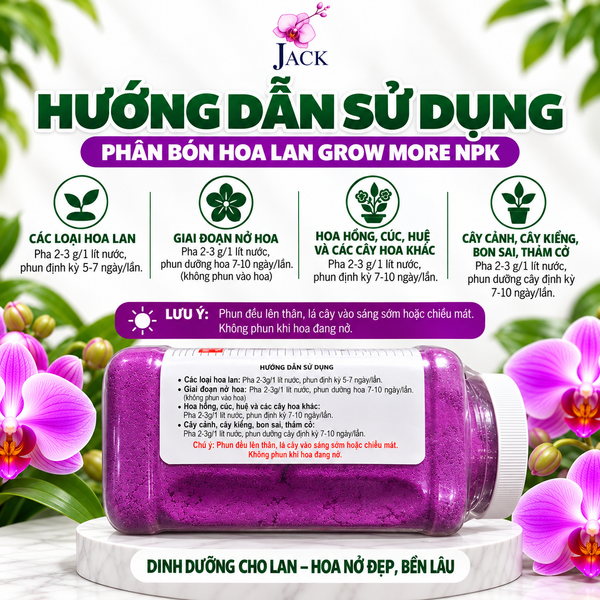  Phân Bón Hoa Lan Grow More Orchid NPK 30-10-10 - Dùng Cho Cây Giai Đoạn Trưởng Thành, Hũ 567.5g 