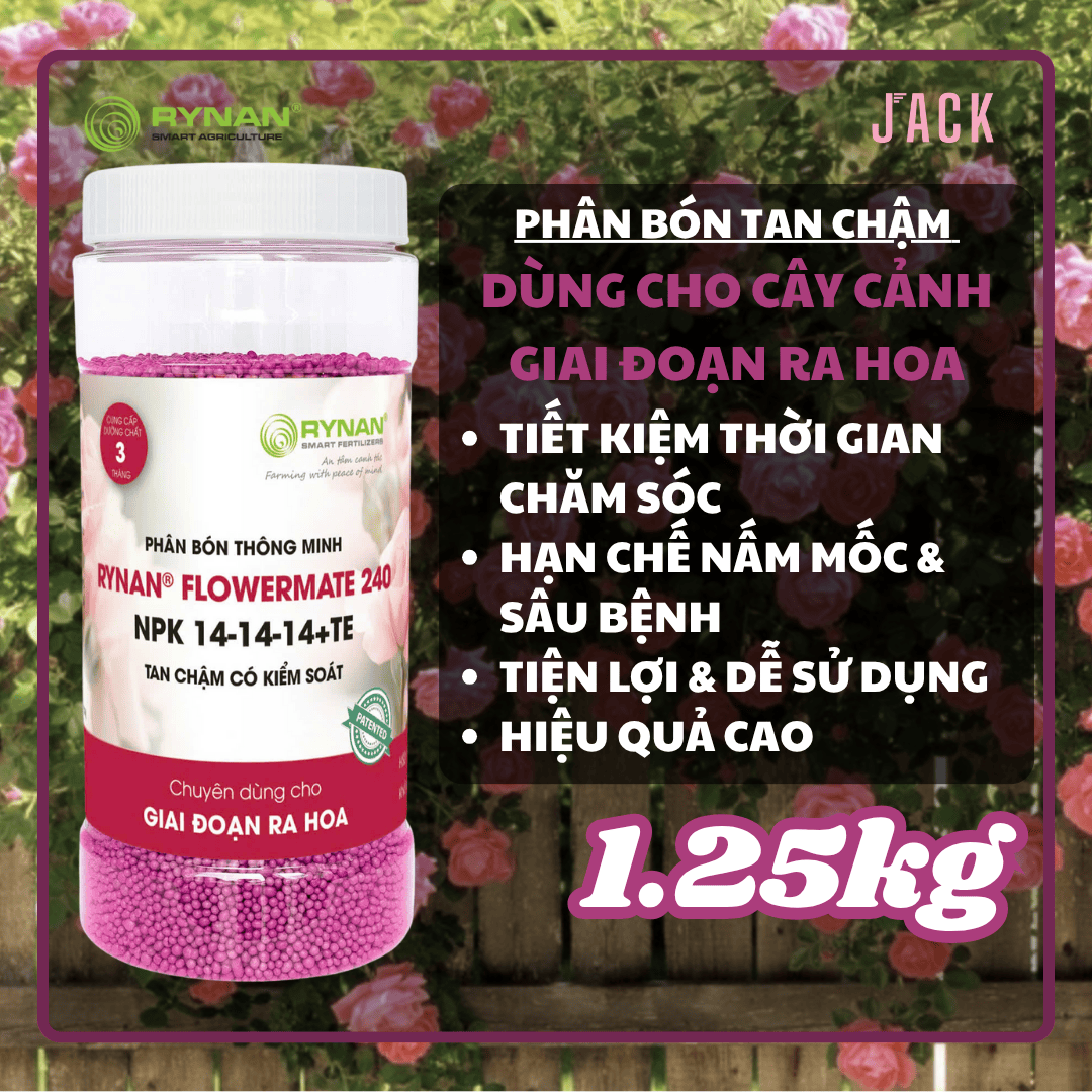  Phân bón tan chậm cho hoa hồng và kiểng hoa RYNAN Lọ 1.25kg 