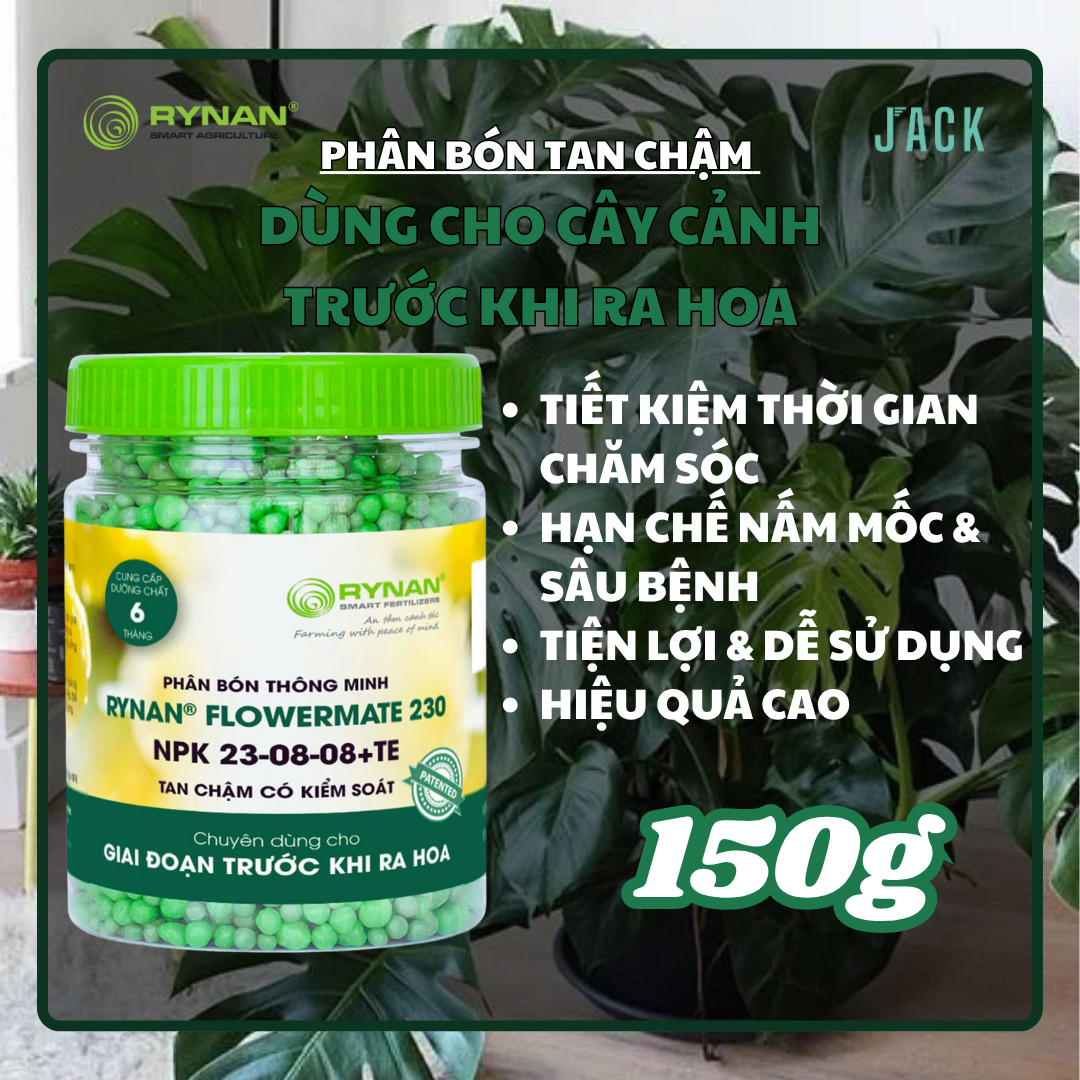  Phân bón tan chậm cây cảnh RYNAN 23-08-08 dưỡng lá chồi 150g 