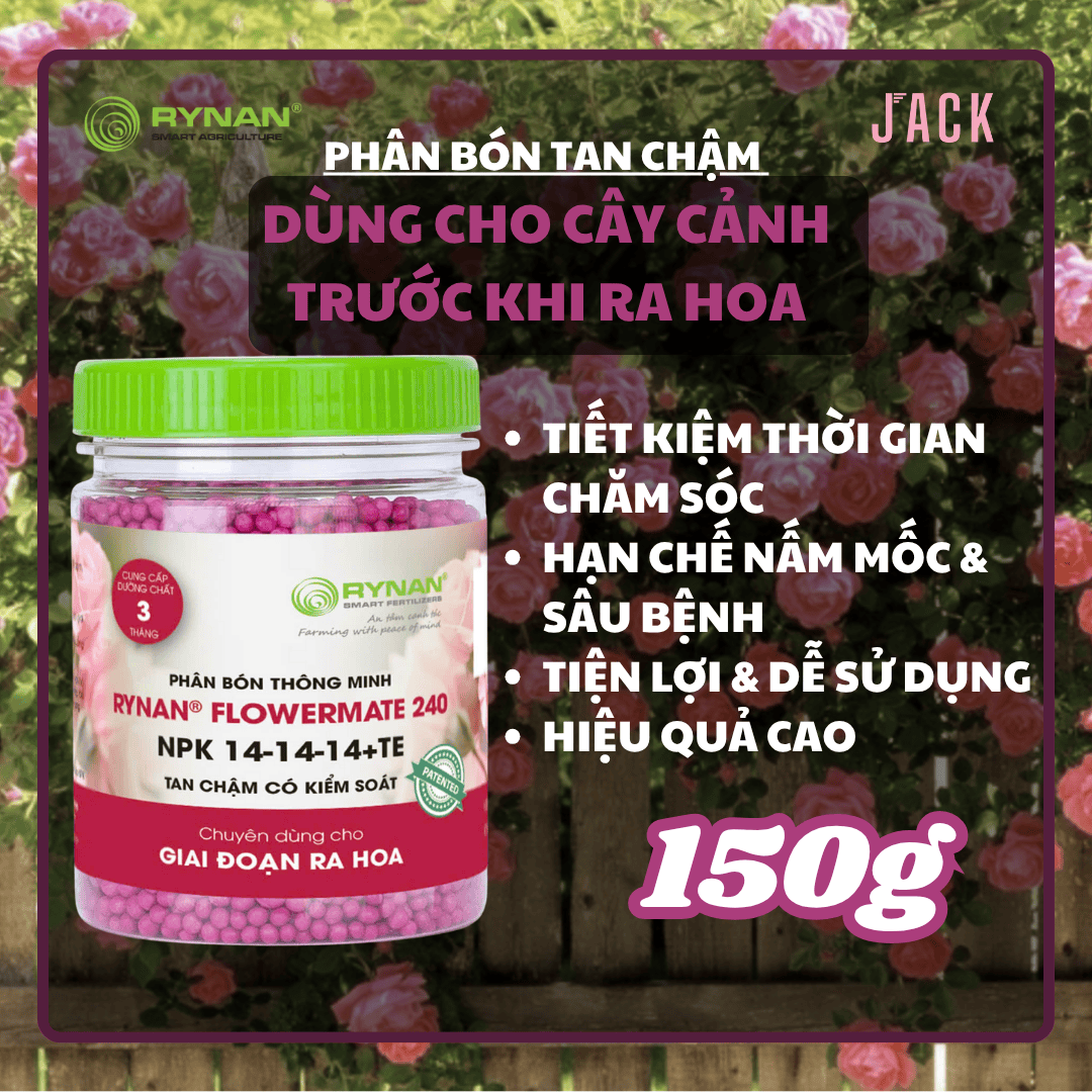  Phân bón tan chậm ra hoa cho kiểng hoa, hoa hồng RYNAN 150g 