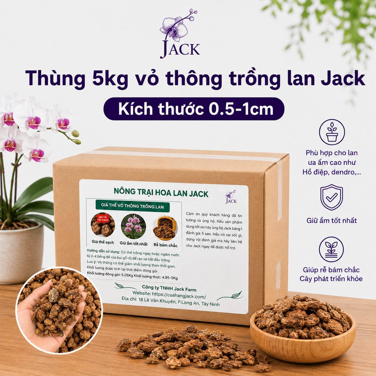  Giá thể Vỏ thông trồng lan Jack đã qua xử lý 