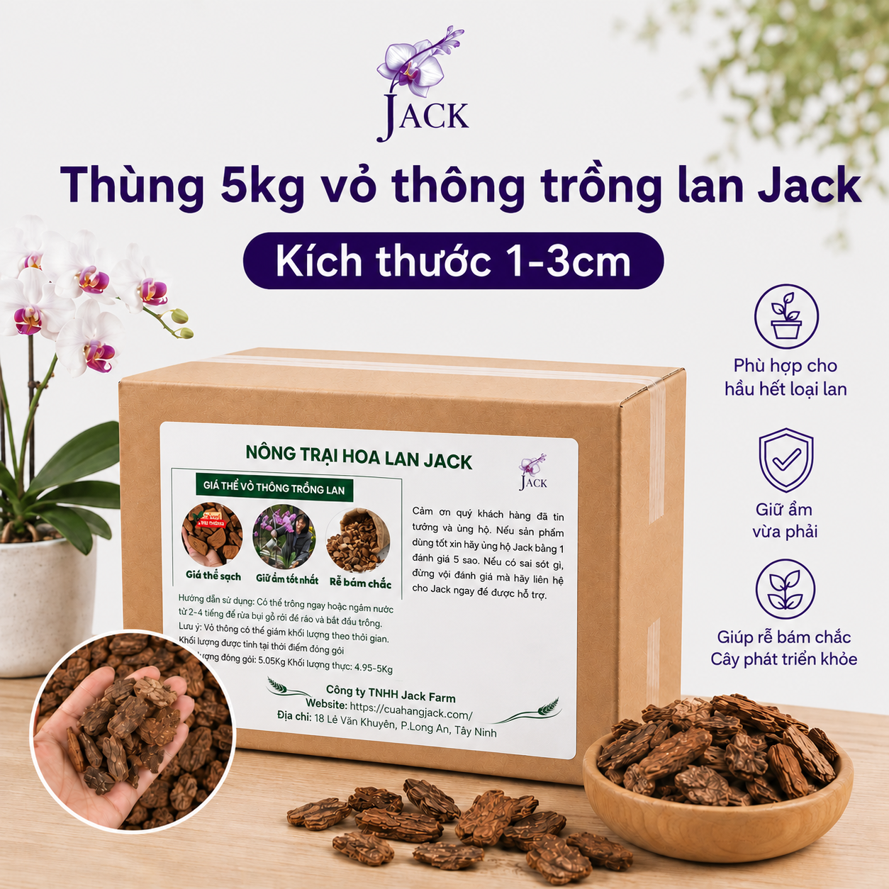  Giá thể Vỏ thông trồng lan Jack đã qua xử lý 