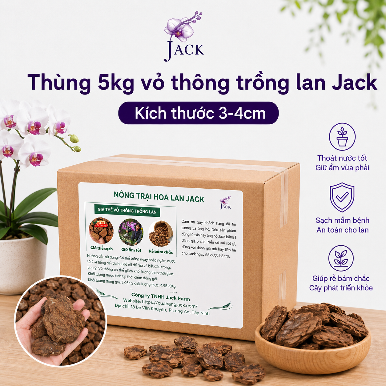  Giá thể Vỏ thông trồng lan Jack đã qua xử lý 