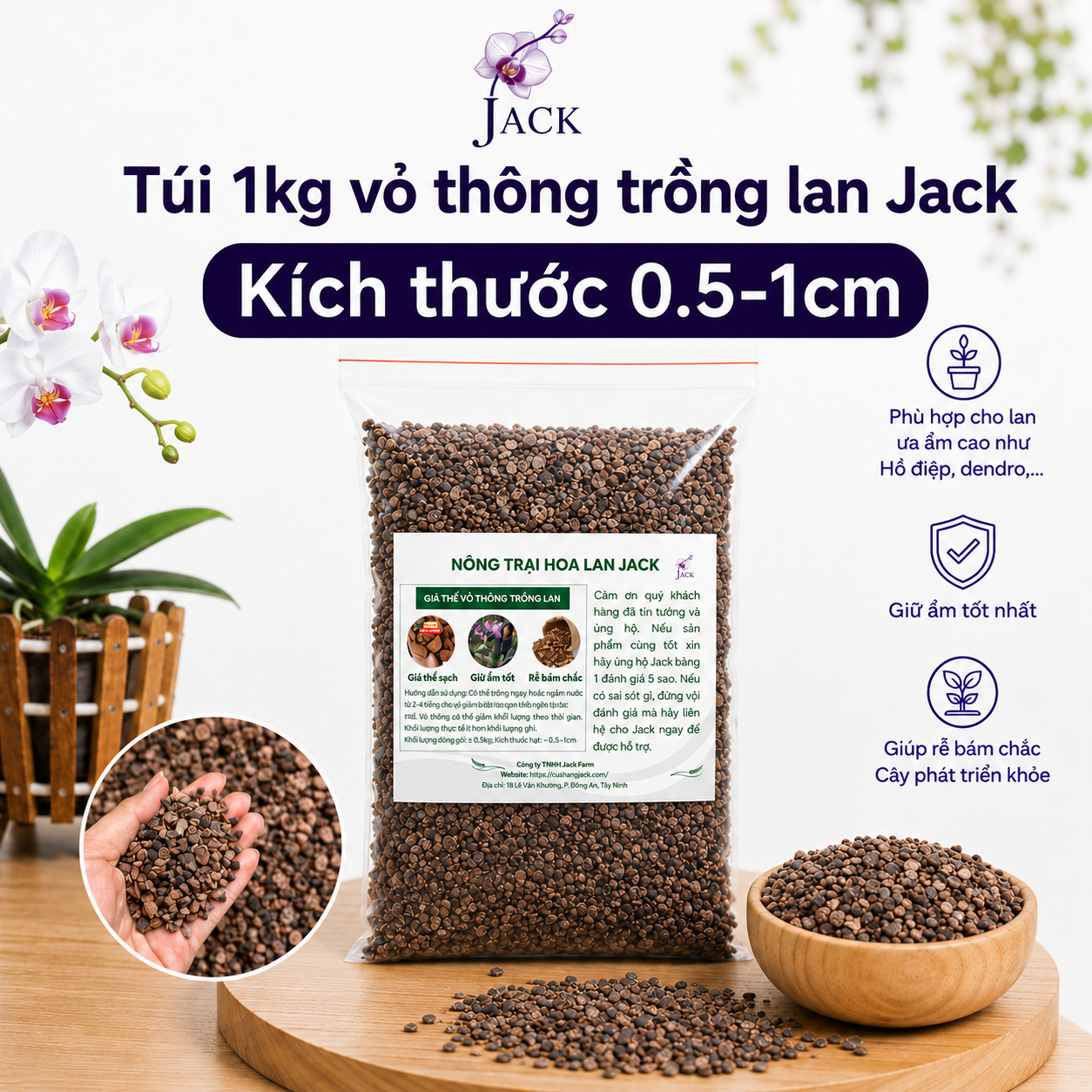  Giá thể Vỏ thông trồng lan Jack đã qua xử lý 