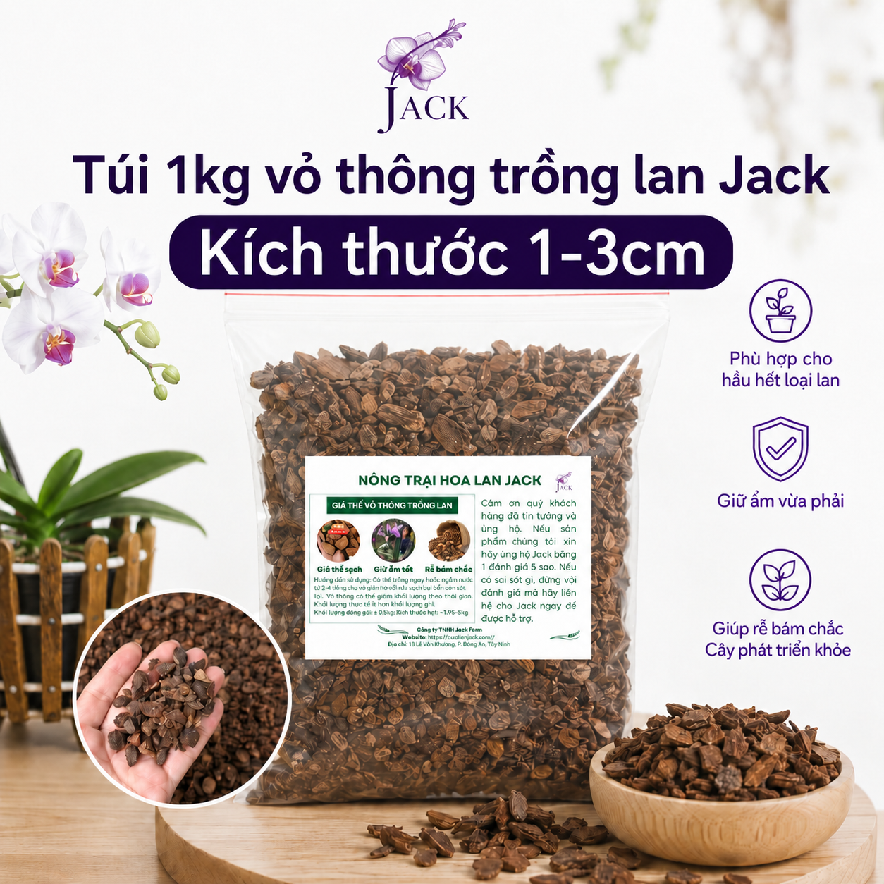  Giá thể Vỏ thông trồng lan Jack đã qua xử lý 