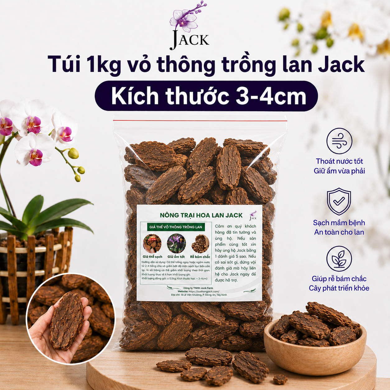  Giá thể Vỏ thông trồng lan Jack đã qua xử lý 