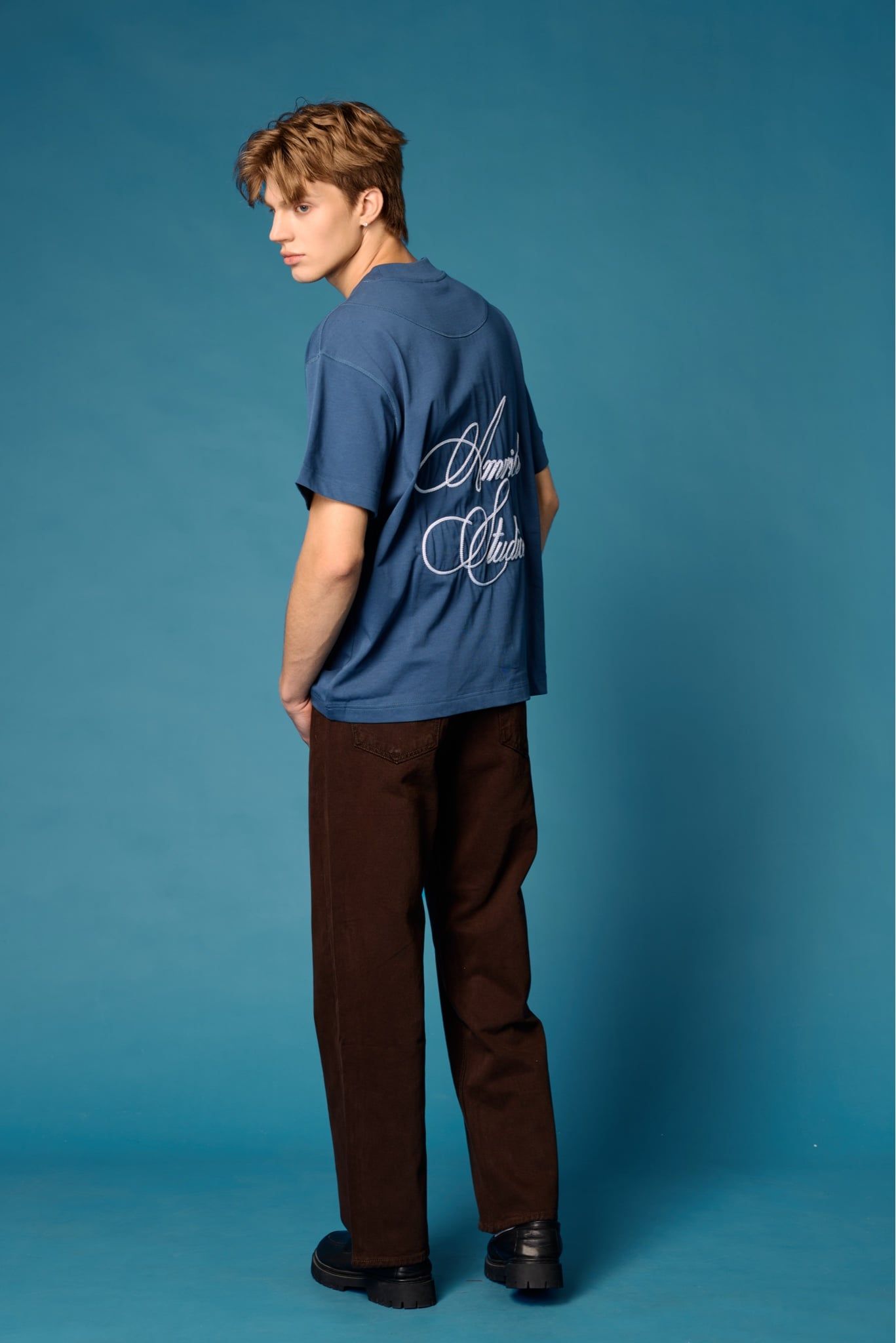  CHAIN STITCH EMBROIDERY TSHIRT  - BLUE 