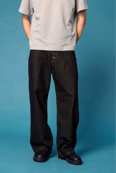  STRAIGHT BUTTON DENIM JEANS - RAW BLACK 