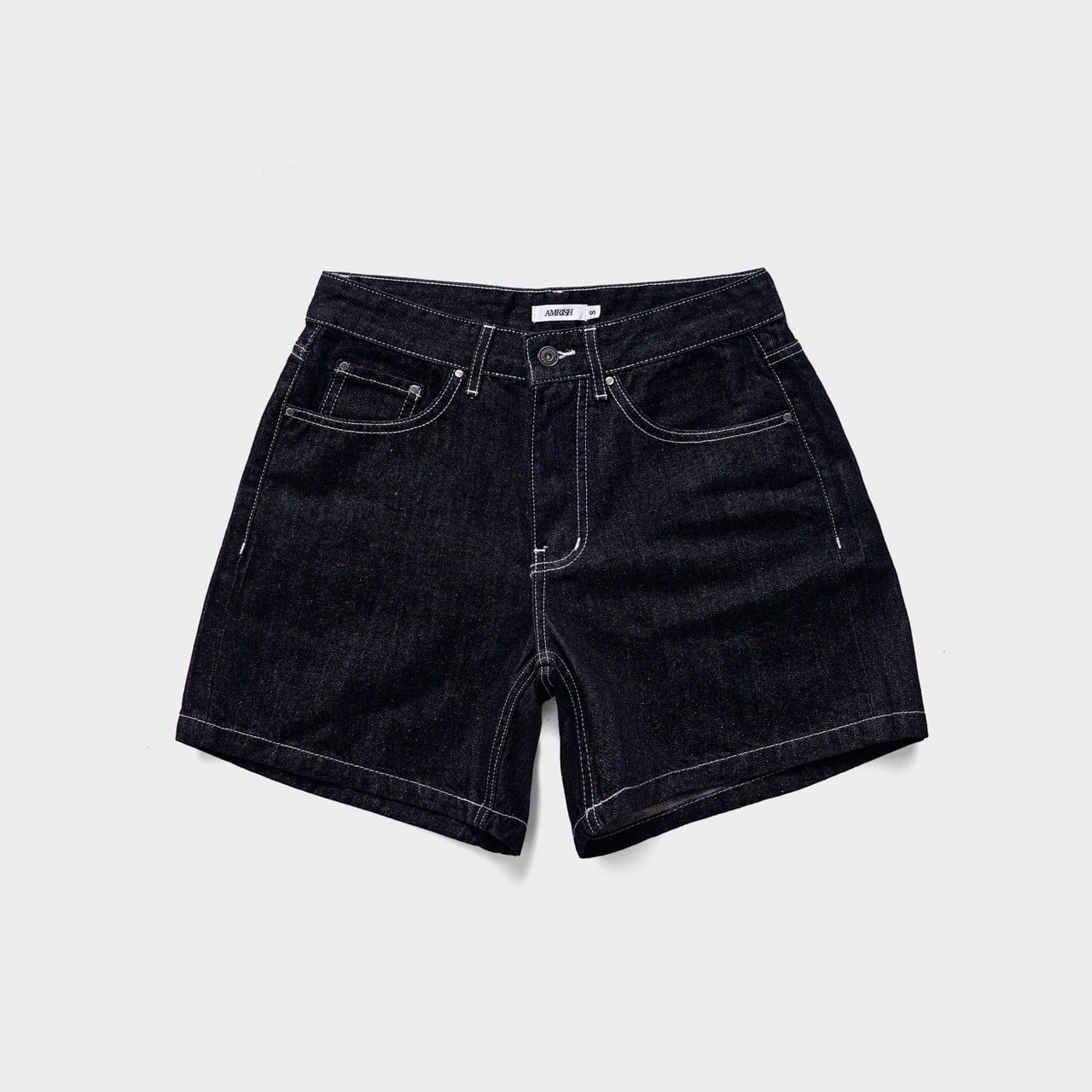  WIDE LEG DENIM JEANS SHORTS - RAW BLACK 
