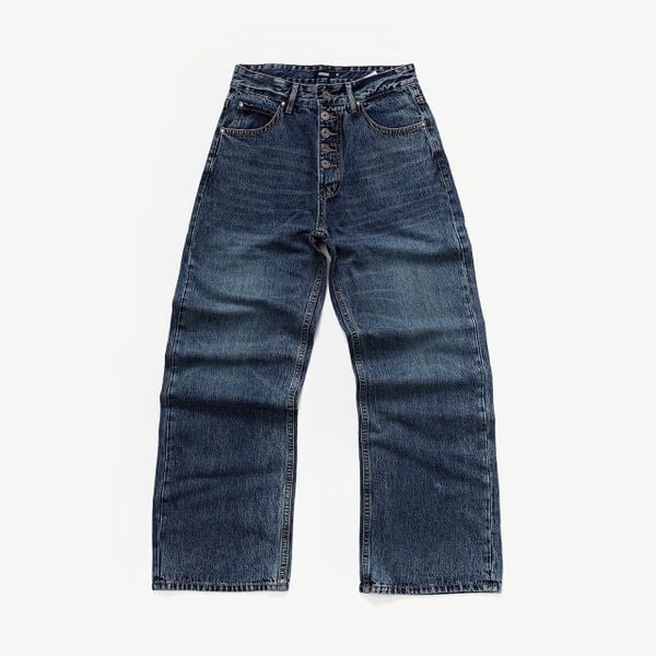  STRAIGHT BUTTON DENIM JEANS - CHARCOAL BLUE 