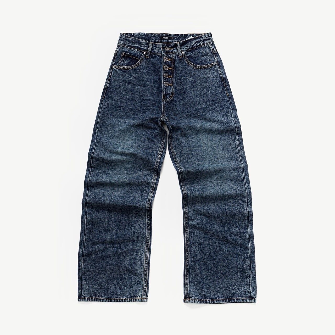  STRAIGHT BUTTON DENIM JEANS - CHARCOAL BLUE 