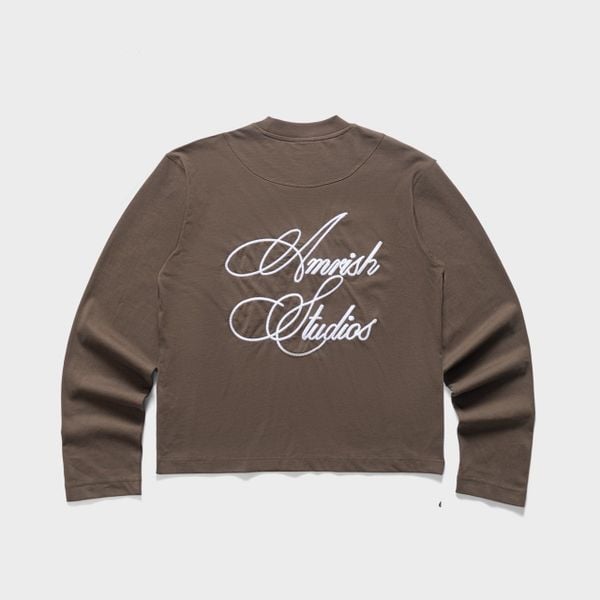  CHAIN STITCH EMBROIDERY LONGSLEEVE TSHIRT  - BROWN 