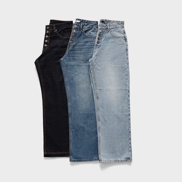  STRAIGHT BUTTON DENIM JEANS - AQUA BLUE 