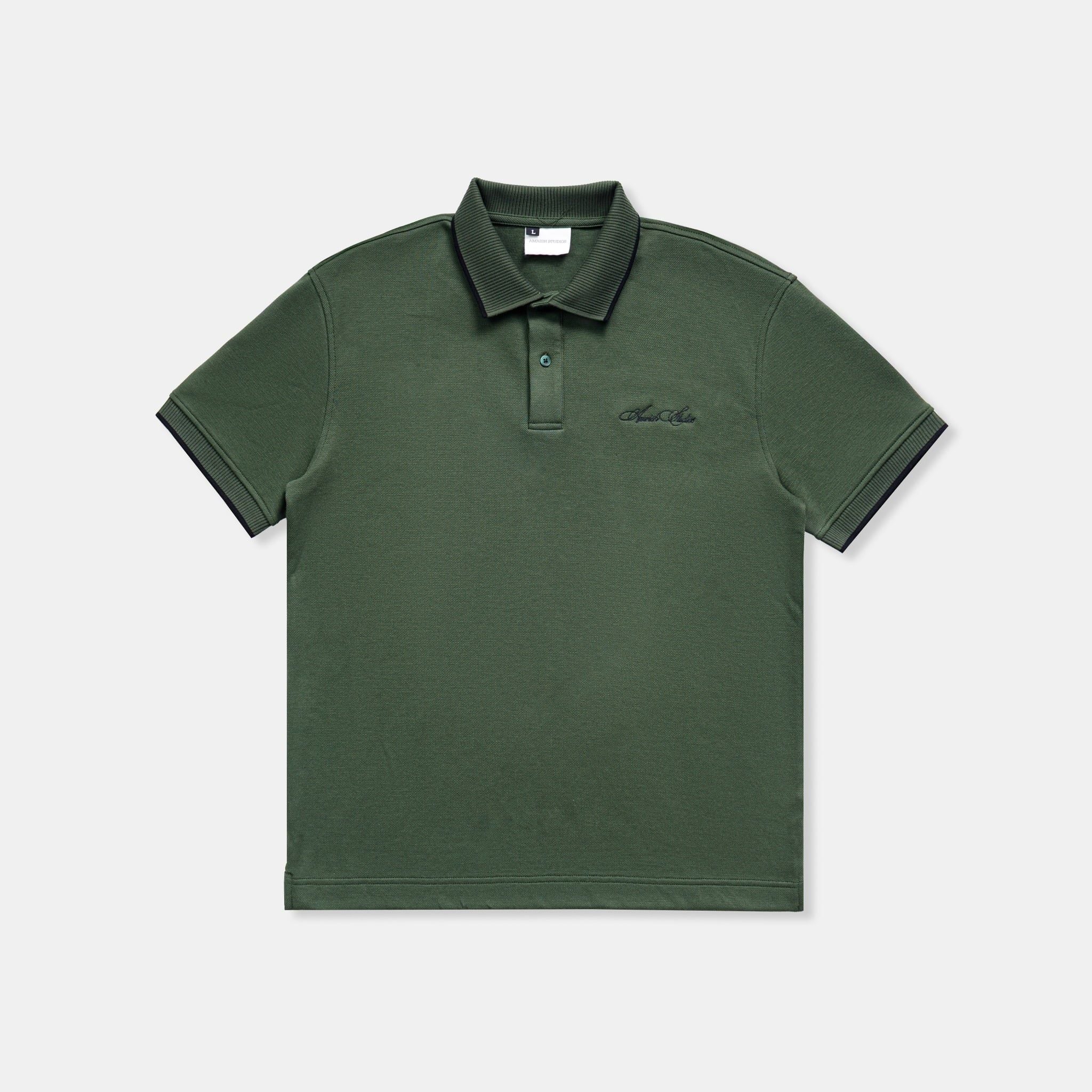  SIGNATURE STRIPED POLO SHIRT - MOSS GREEN 